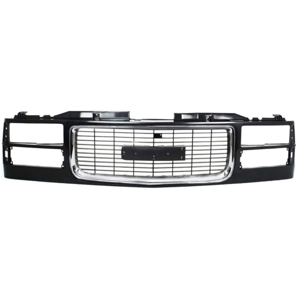 GMC C2500 C3500 Grille Assembly 1994-2000 Black w/Chrome Insert - Perfect for Truck Restoration