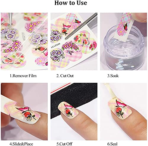 18 Sheets Butterfly Nail Art Stickers - Water Transfer Nail Decals with Flowers & Butterflies for Manicure - DIY Nail Art Design for Salon, Home, Party & Special Occasions