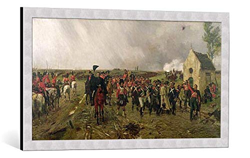 Ernest Crofts 'Wellington's March from Quatre Bras to Waterloo' Framed Art Print - 33.5x17.7 Inch (85x45cm) Silver Brushed Canvas Wall Decor - Victorian Military Battle Painting for Living Room, Office & Study