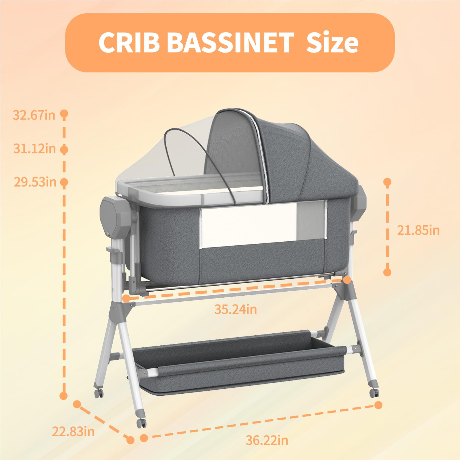 Electric Rocking Bassinet for Baby - 3 Height Adjustable Smart Baby Crib with Remote Control & 5-Speed Swing, Portable Wheels for Nursery & Bedside Use - Perfect for Newborn Sleep & Soothing