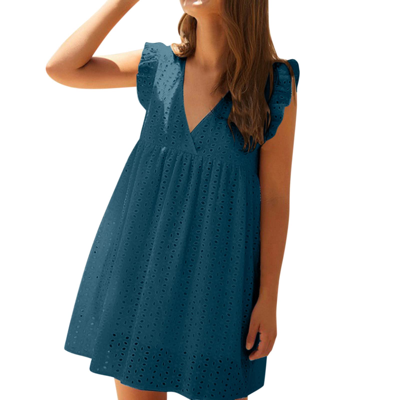 Sexy Women's Summer Mini Dress - V Neck, Trumpet Hem, Short Sleeve Halter Dress | Perfect for Beach Parties, Date Nights & Vacation Outfits