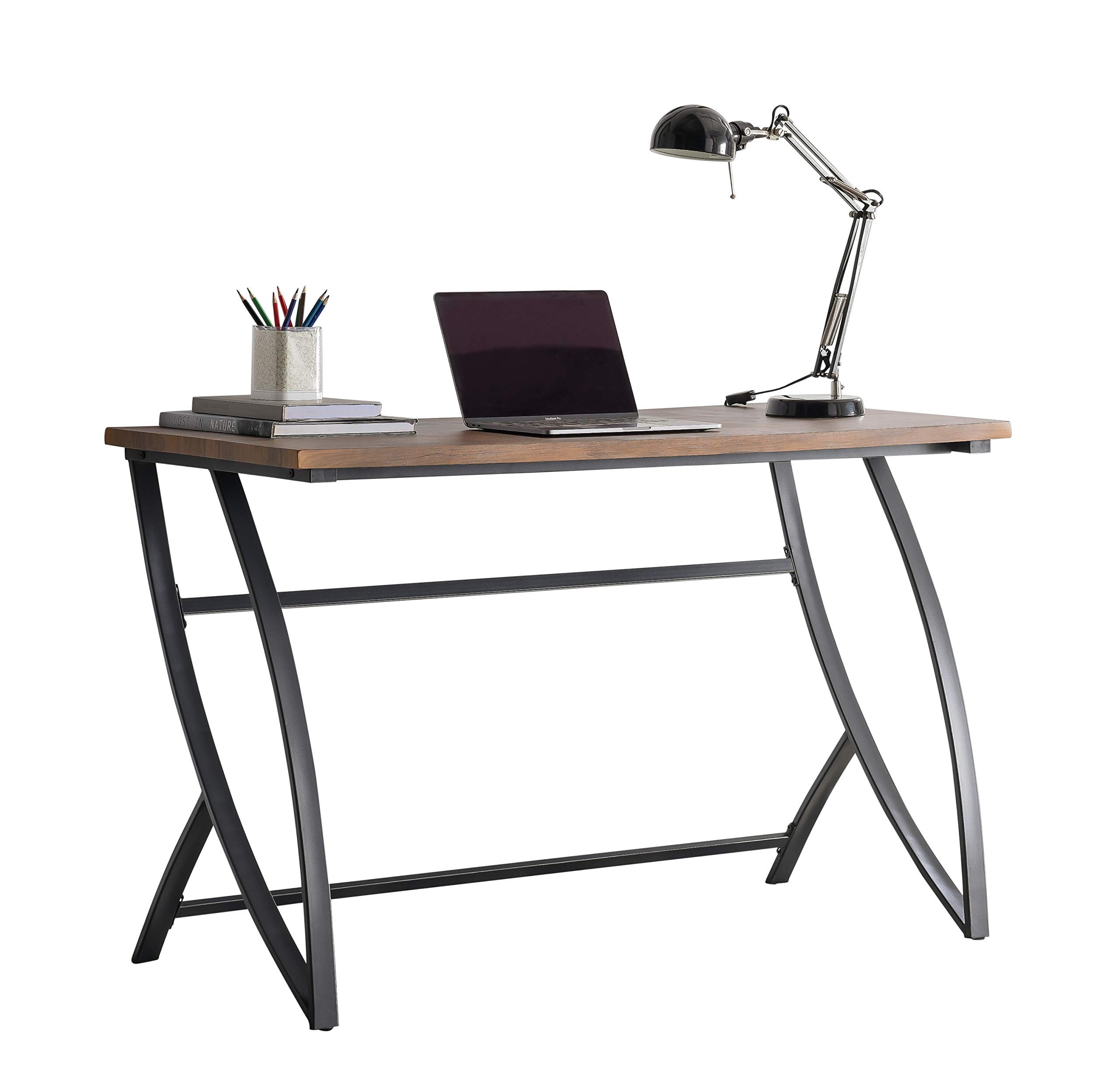 Kings Brand Furniture - Haughton Black Metal & Walnut Wood Writing Desk with Laptop Stand | Home Office, Study, Dorm Room Workspace