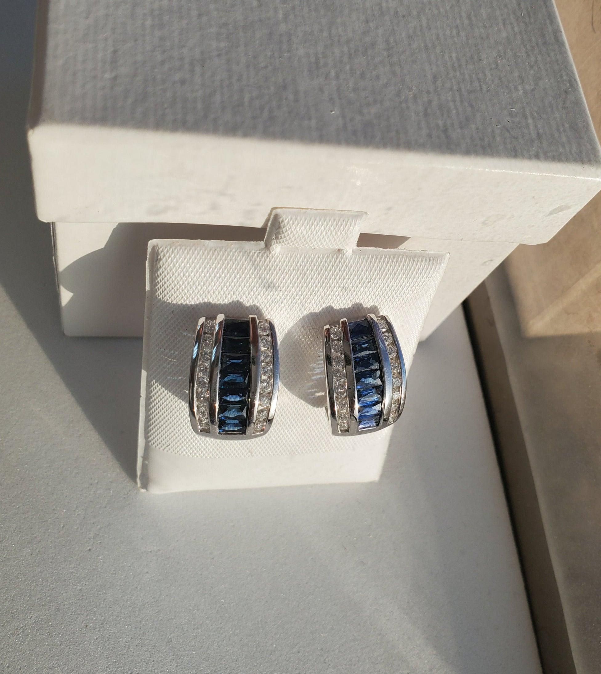 2.52cttw Sapphire and Diamond Statement Earrings in 14k White Gold - Perfect for Weddings, Anniversaries & Special Occasions