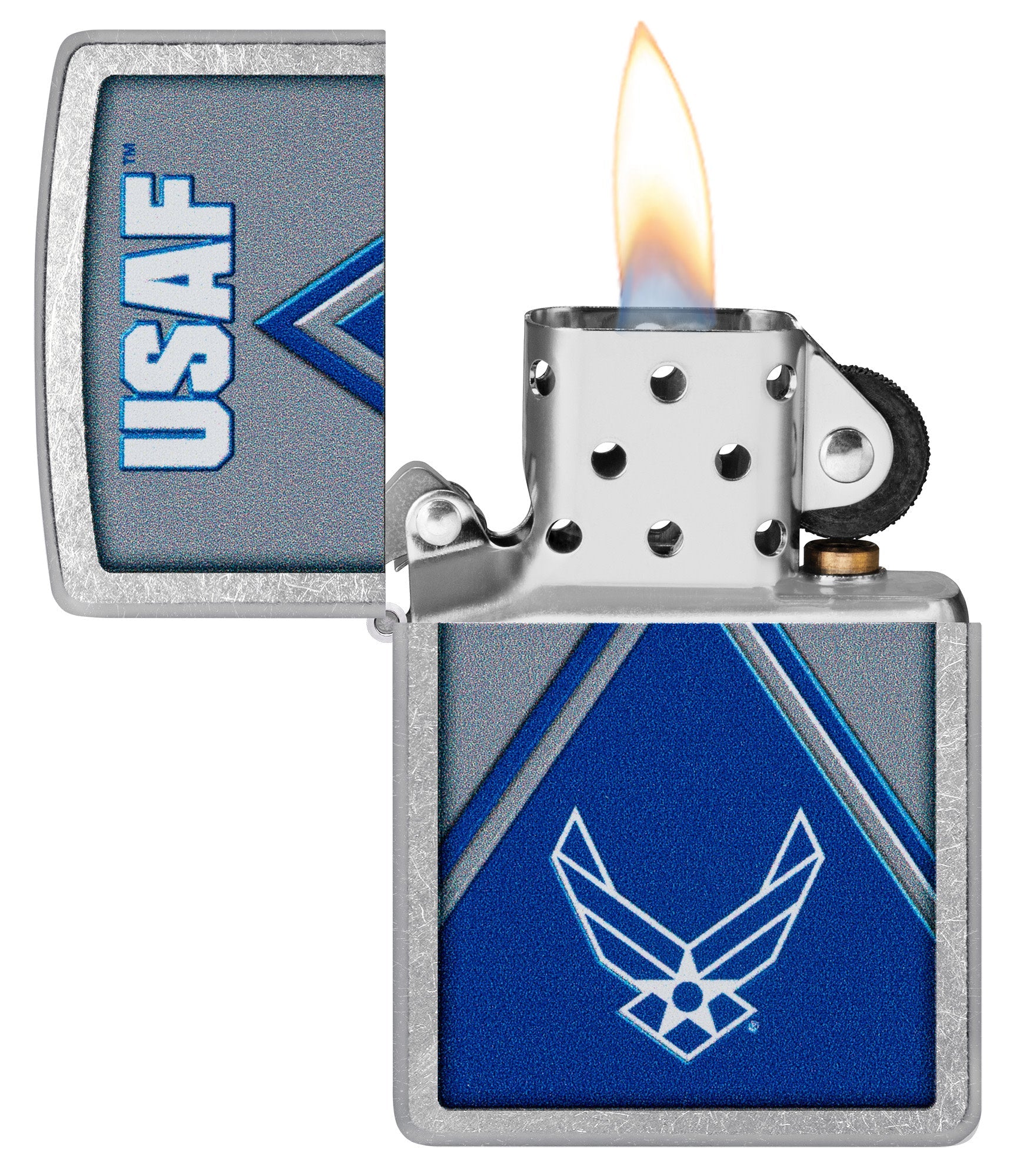 US Air Force Logo Chrome Zippo Lighter - Windproof Refillable Metal Lighter for Outdoor Camping, BBQ, Hiking & Everyday Carry (EDC)