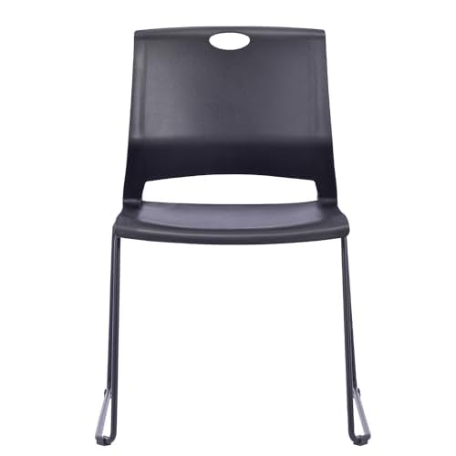 4 Stackable Black Plastic Chairs with Durable Metal Frame - Heavy Duty Church, Restaurant & Conference Chairs Set - Perfect for Dining Rooms, Meetings, Break Rooms & Lobby Seating