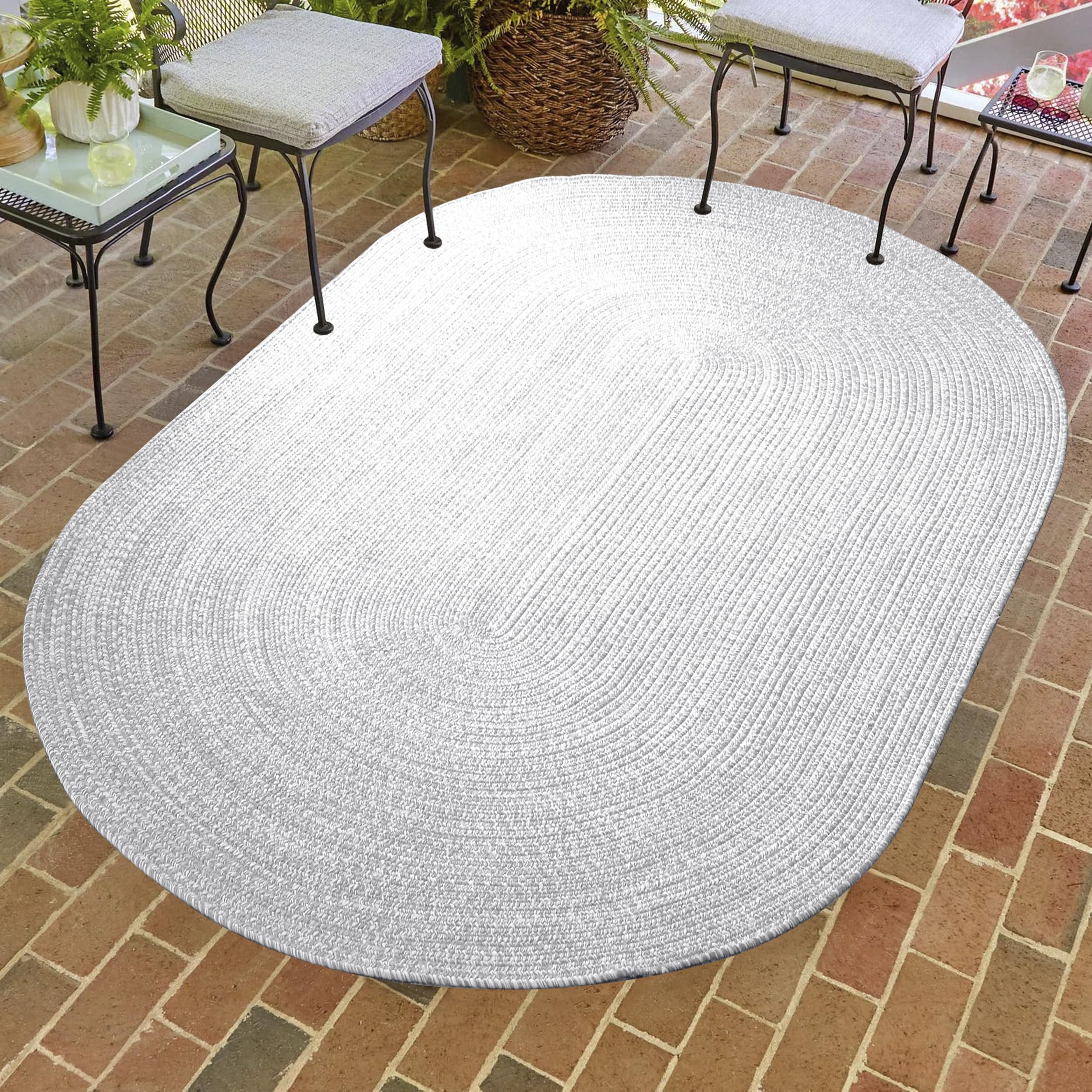 Premium Reversible Braided Oval Rug 5' x 8' - Indoor/Outdoor Washable Area Rug for Living Room, Bedroom, Office, Kitchen & Dining - Slate-White - Perfect for Home Decor, Patio & High-Traffic Areas