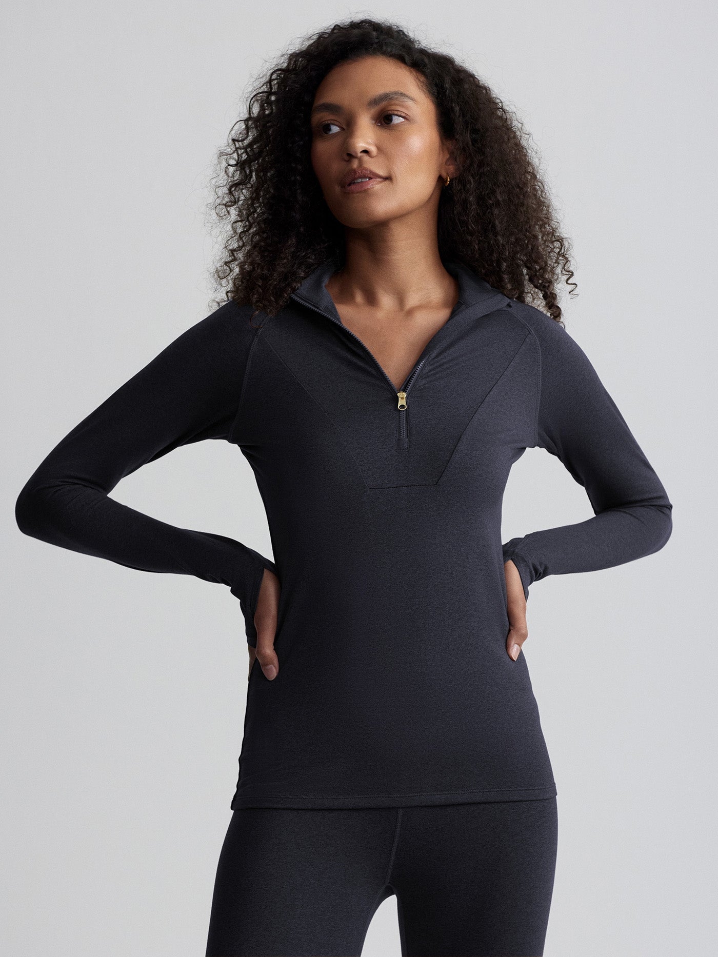 Varley Always Warm Base Layer Half Zip - Thermal Long Sleeve Shirt for Women, Black Marl - Perfect for Winter Hiking, Yoga & Cold Weather Activities
