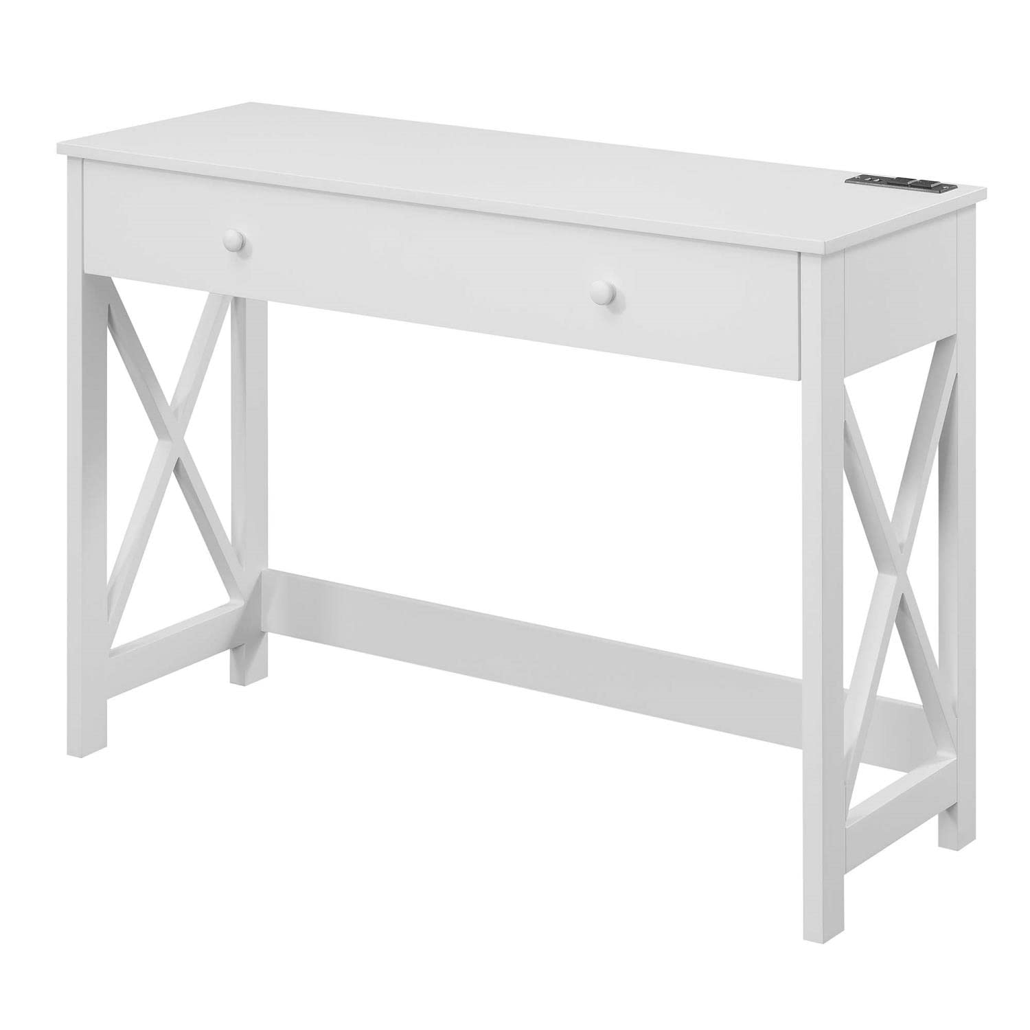 Convenience Concepts Oxford 42-inch White Desk with Built-in Charging Station - Perfect for Home Office, Study & Workspace Organization