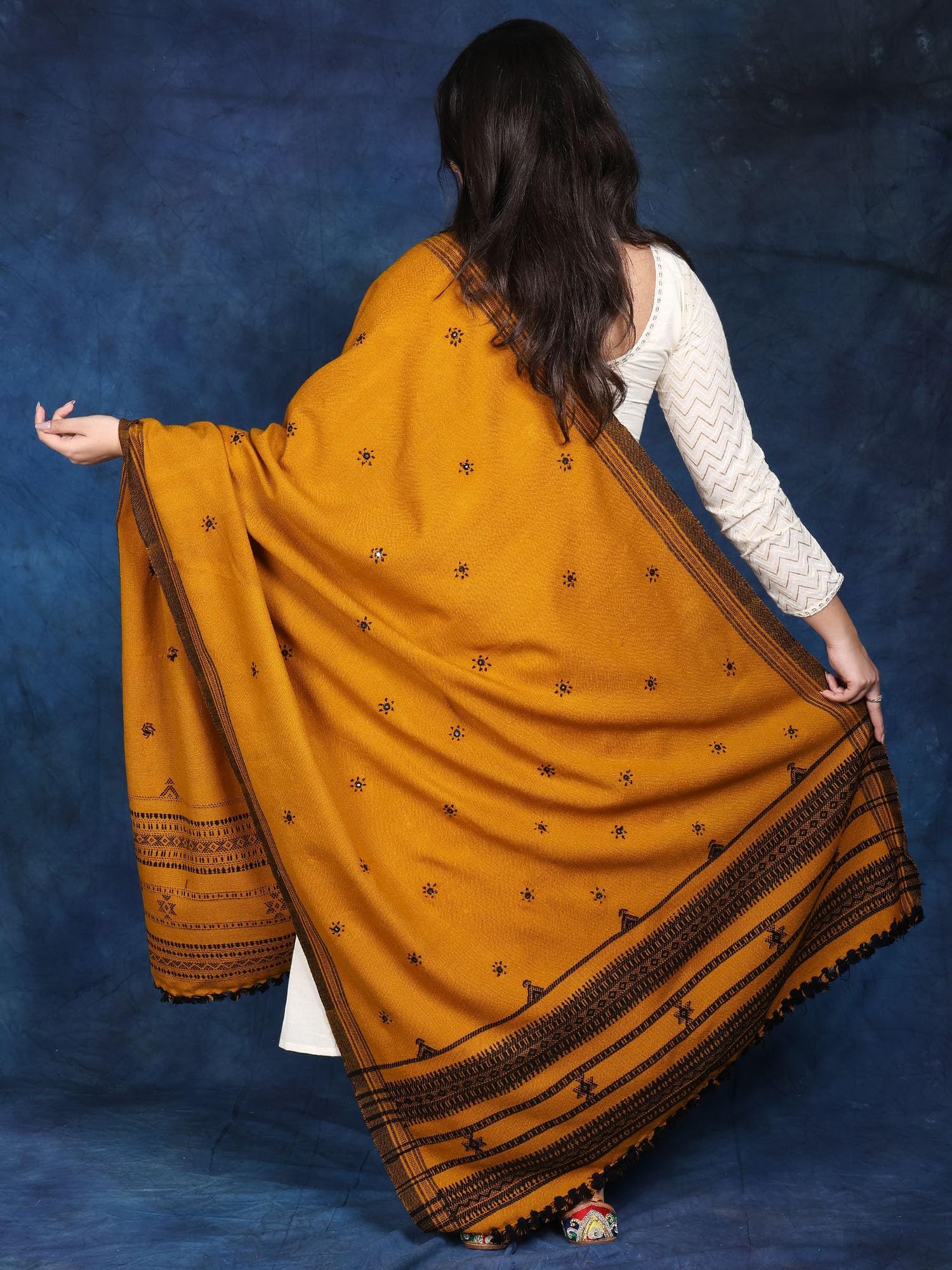 Handmade Kutch Embroidered Shawl with Mirror Work - Premium Wool Wrap for Women - Perfect for Weddings, Parties & Winter Fashion