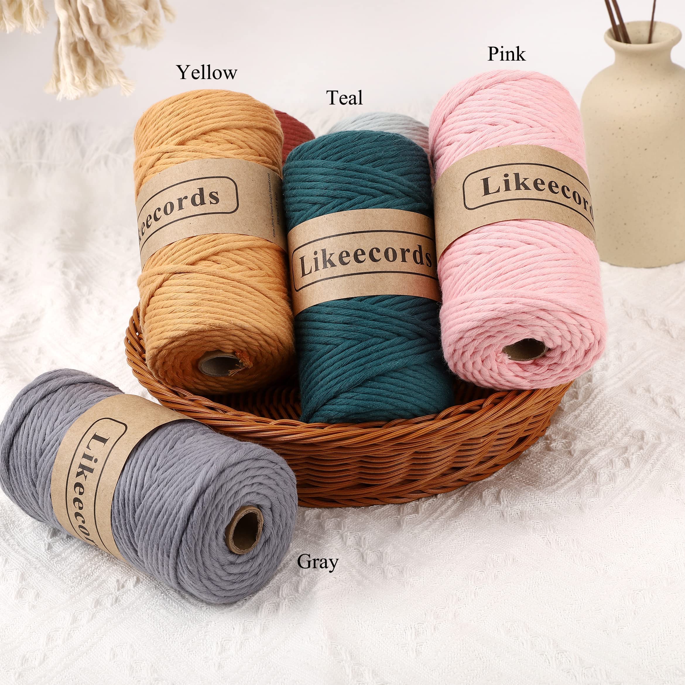 4mm Single Strand Macrame Cord 80m - Soft Cotton Rope for DIY Wall Hangings, Plant Hangers, Jewelry Making & Home Decor Crafts (Yellow) | Premium Macrame Yarn for Bohemian Style & Handmade Projects