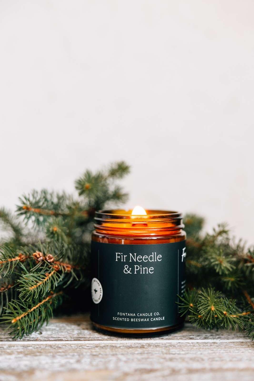 Fontana Candle Co - Fir Needle & Pine Scented Candle | Natural Beeswax & Coconut Oil Blend | Essential Oil Infused | Wood Wick for Crackling Ambience | Long-Lasting Clean Burn | Non-Toxic & Eco-Friendly | Perfect for Relaxation, Meditation & Home Decor