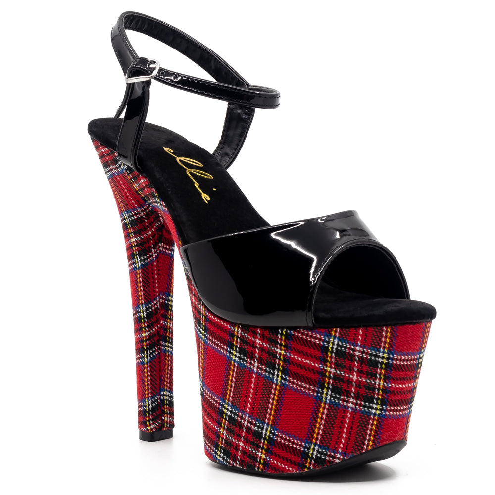 Ellie Shoes Mary 7 Stiletto Plaid Platform Sandals - Women's High Heel Dress Shoes for Party, Wedding & Evening Out
