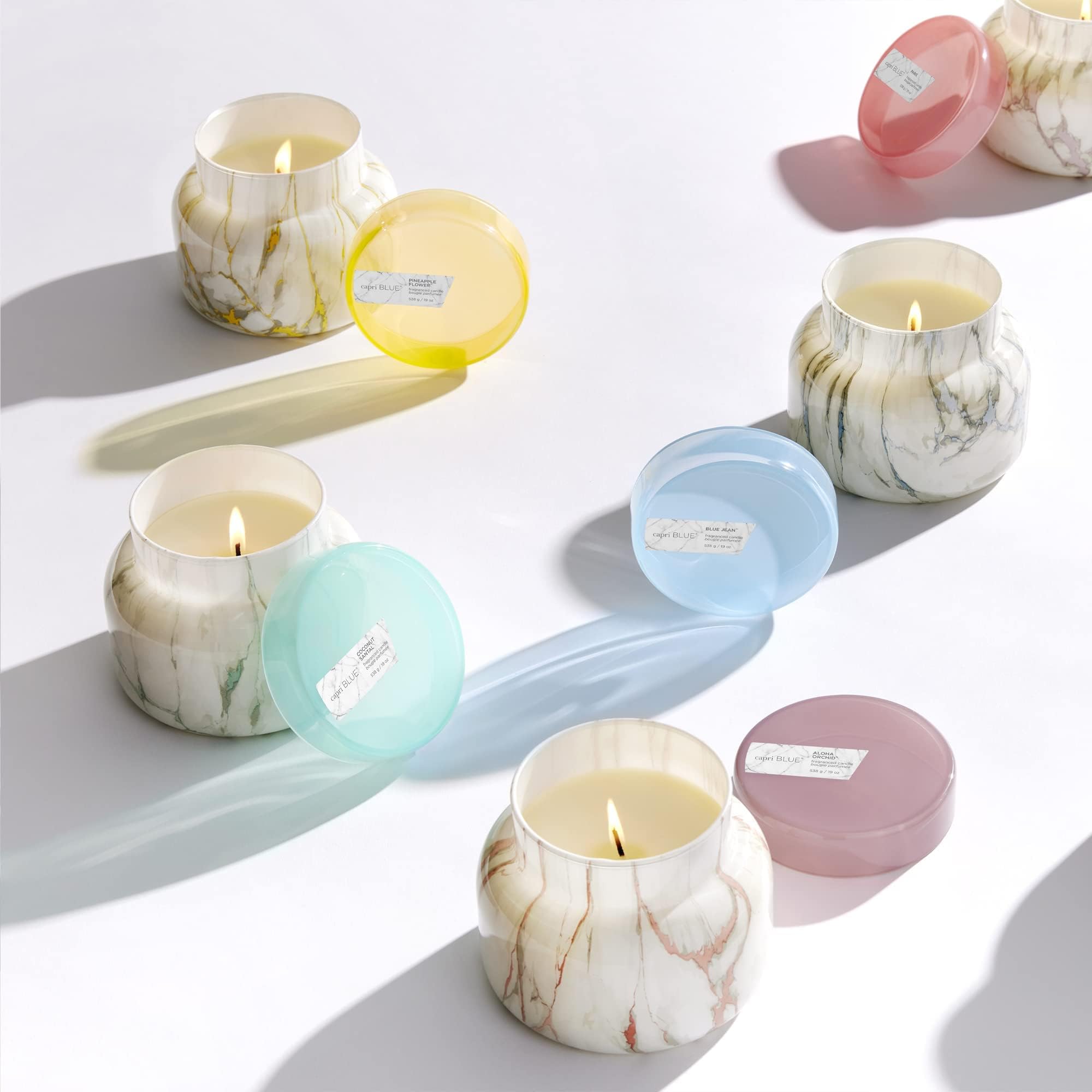 Capri Blue Modern Marble Jar Candles - Luxury Scented Soy Wax Candles for Home Decor - Long Lasting 19oz Aromatherapy Candles - Perfect Gift for Housewarming, Wedding & Relaxation - Blue Jean Fragrance