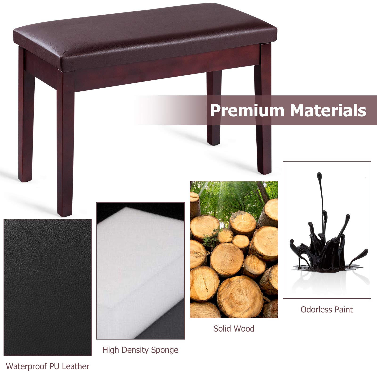 Premium PU Leather Piano Bench with Storage - Adjustable Double Duet Seat & Padded Cushion - Sturdy Wooden Legs - Perfect for Professional Pianists, Home Practice, Music Studios & Concert Halls (CF)