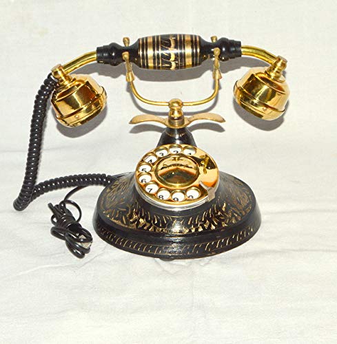 Antique French Victorian Style Rotary Dial Phone - Wood & Brass Vintage Telephone for Halloween Décor, Home Office, and Themed Parties