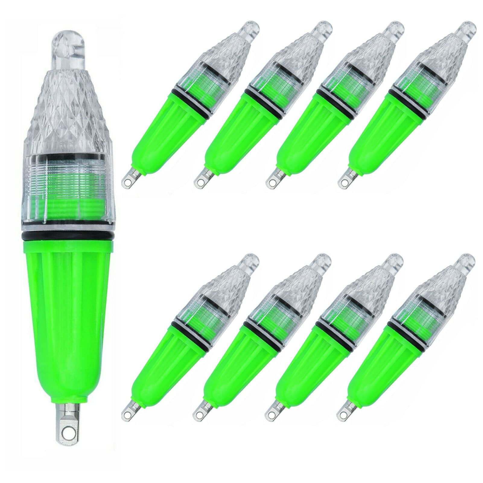 8-Pack Green Underwater LED Fishing Lights - 4.73 Inch Deep Drop Waterproof Flashing Bait Lure Lamps for Night Fishing, Crabbing & Shrimping | Attracts Fish in Lakes, Rivers & Ocean