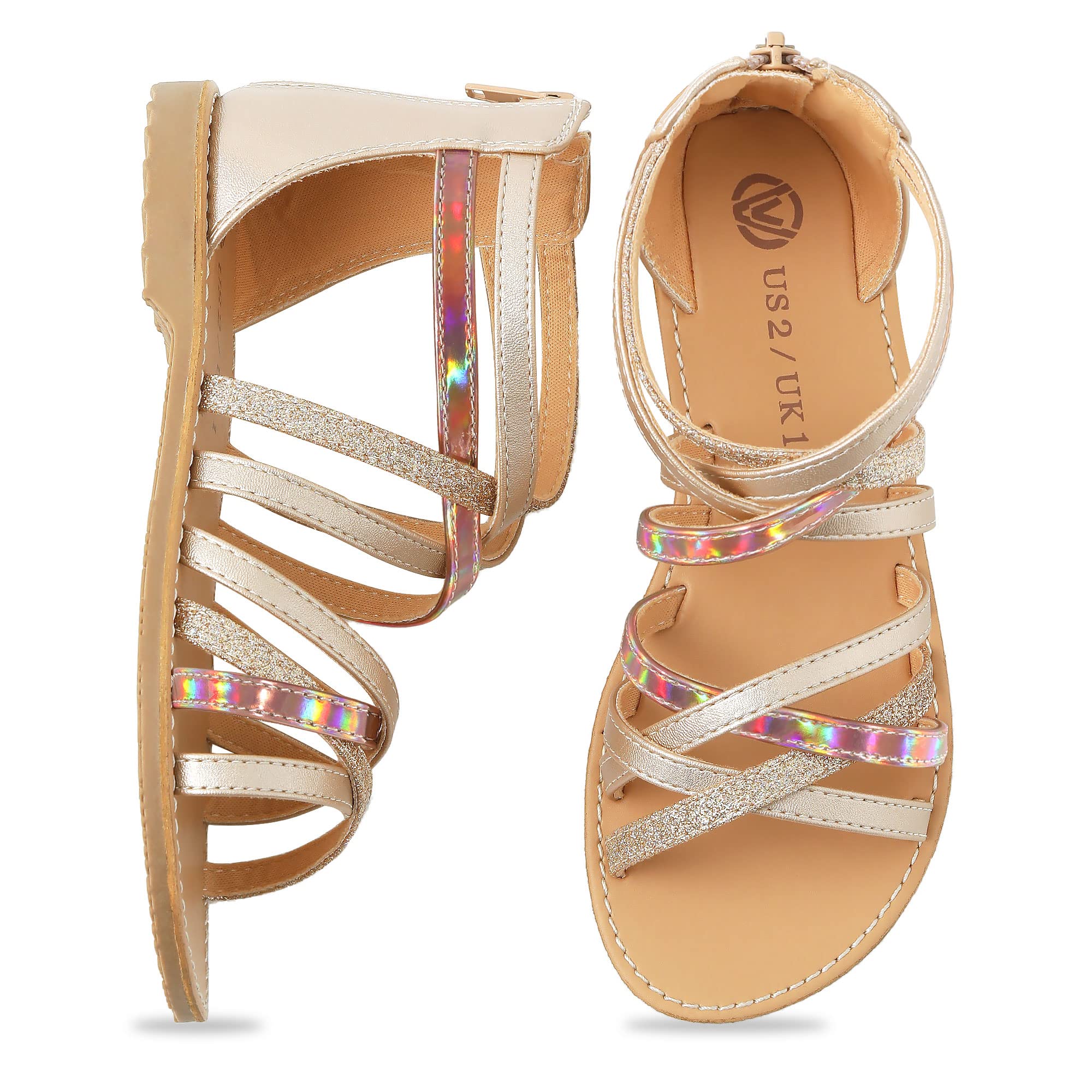 Berhood Girls Gladiator Sandals - Open Toe Breathable Summer Sandals with Heel Zipper for Little Kid & Big Kid | Comfortable Casual & Dressy Footwear for Outdoor Play, Beach, and Party Occasions