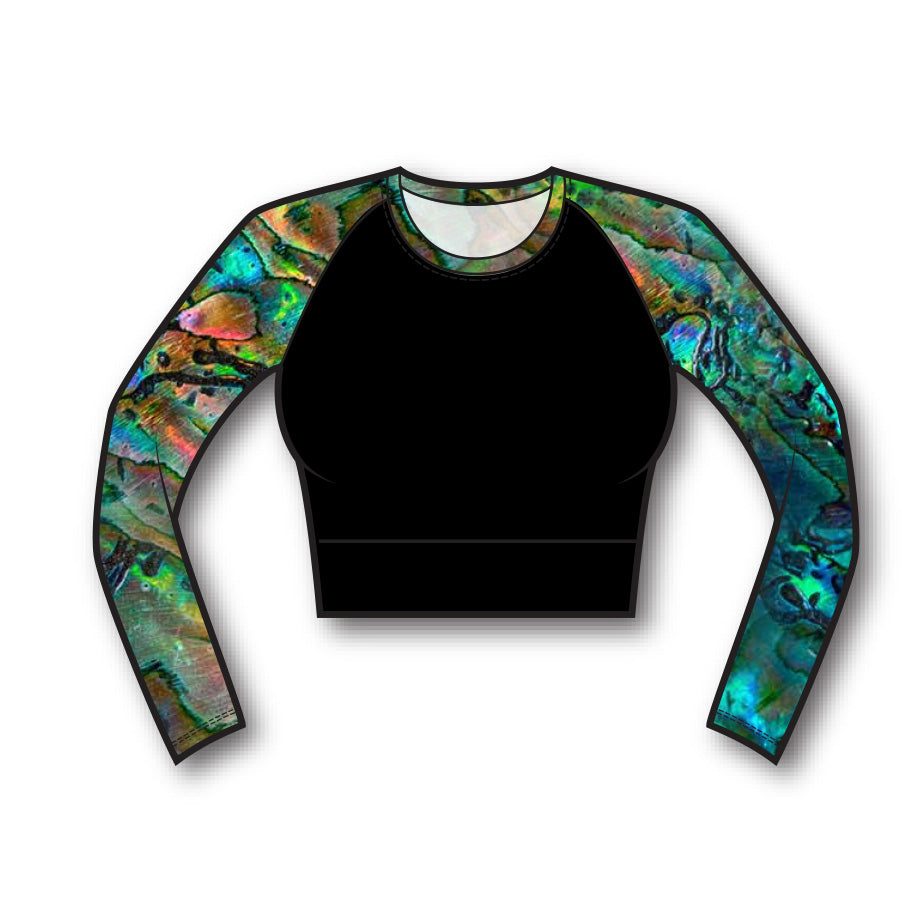 Premium Eco-Friendly Abalone Print Cropped Rash Guard - Perfect for Surfing, Swimming & Beach Activities