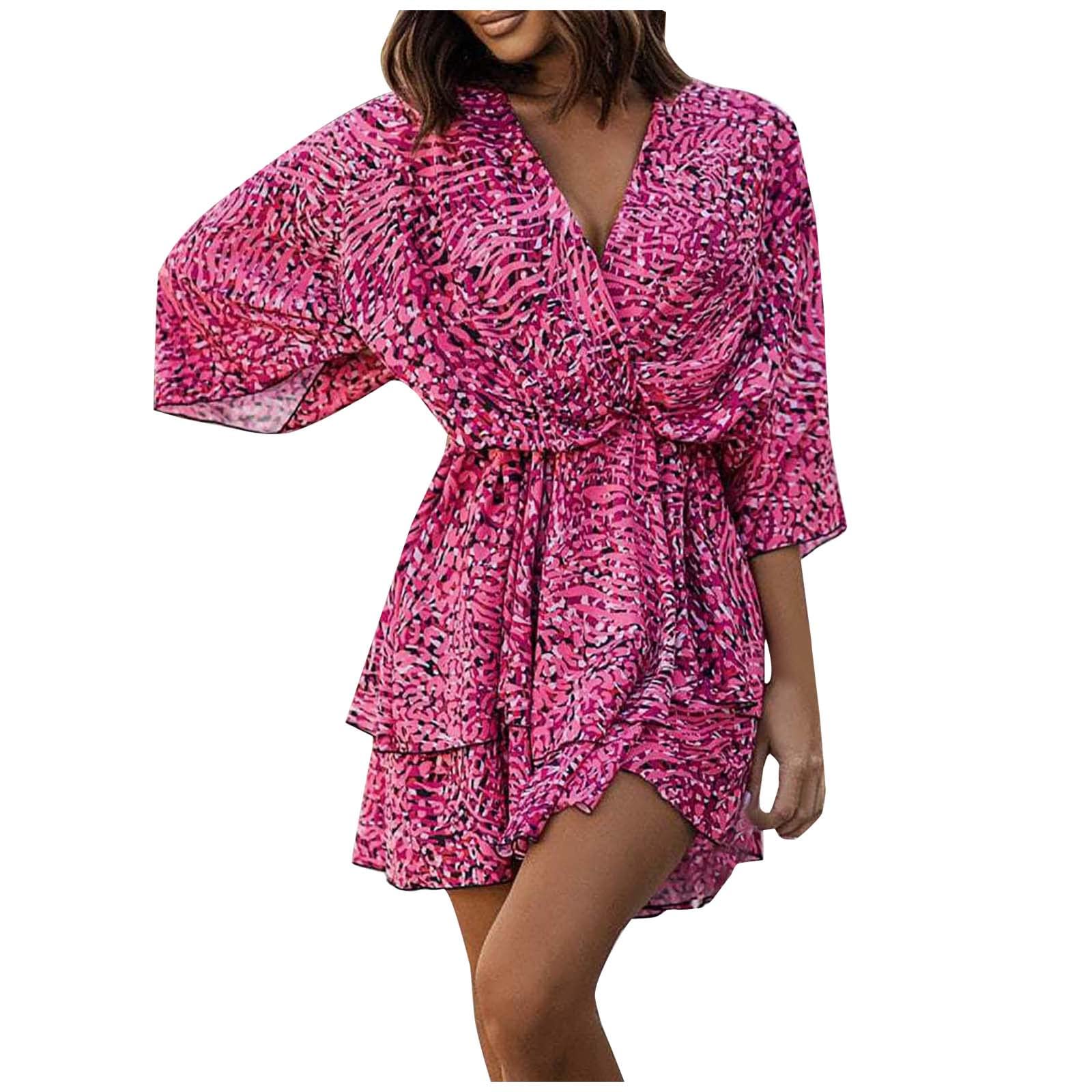 BmkBWO Women's Long Sleeve Mini Dress - Flowy Kimono Ruffle Tiered Swing Dress for Casual, Party, Beach & Wedding Guest Outfits | Perfect for Summer Vacations, Date Nights & Special Occasions