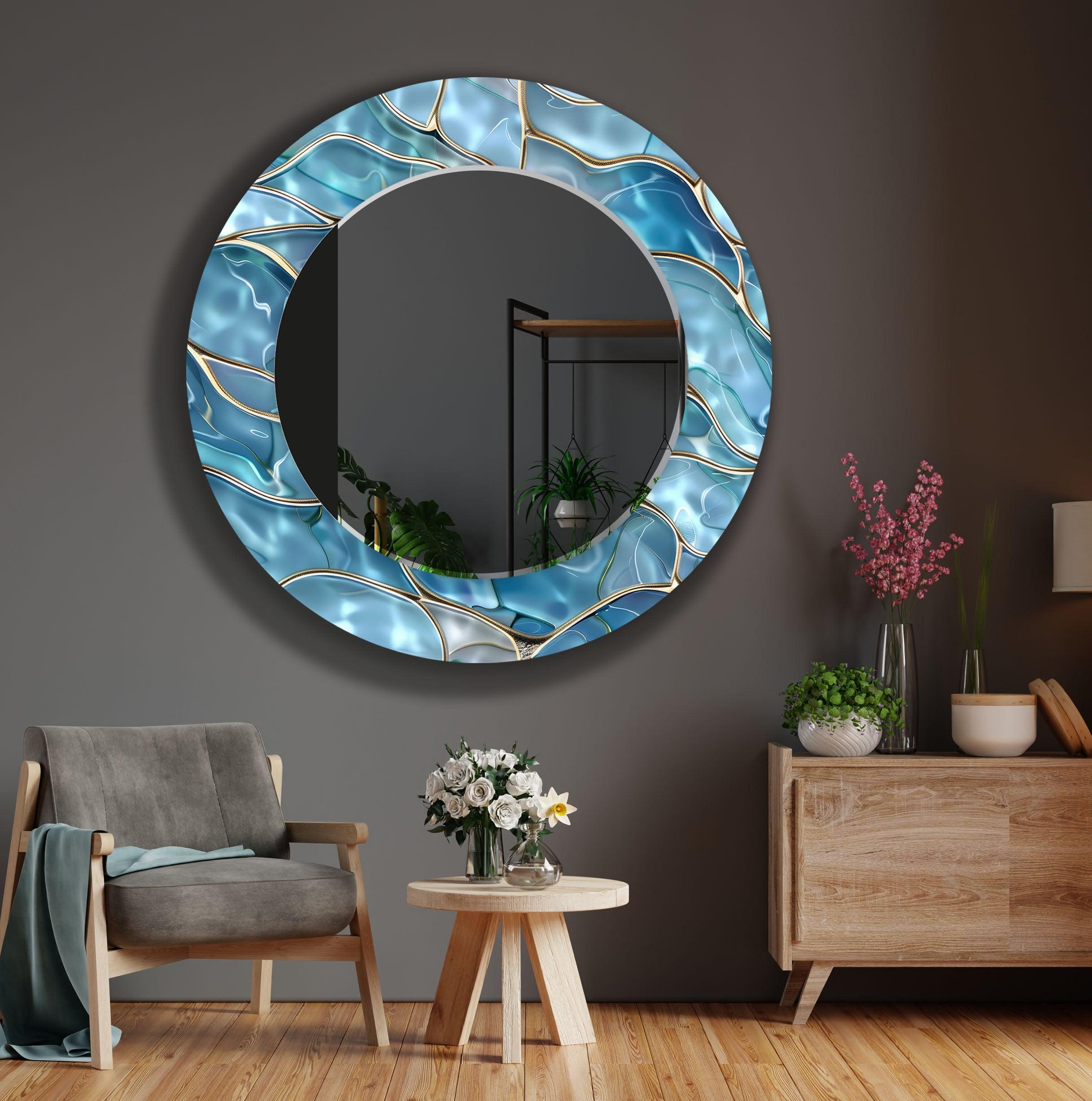 Blue Marble Sea View Wall Mirror - Coastal Decor for Bathroom & Bedroom - Perfect for Beach House & Nautical Theme Decor