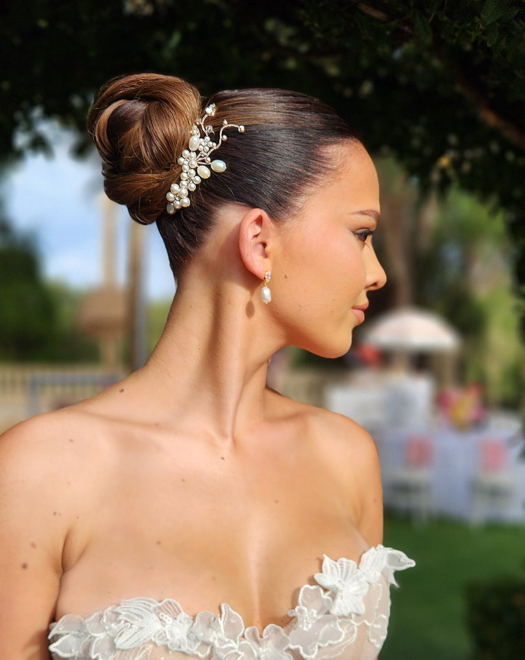 Elegant Wedding Headpiece & Bridal Set – Freshwater Pearl Floral Vine Twin Hair Accessories by Kezani | Perfect for Bridal Showers, Weddings & Special Occasions