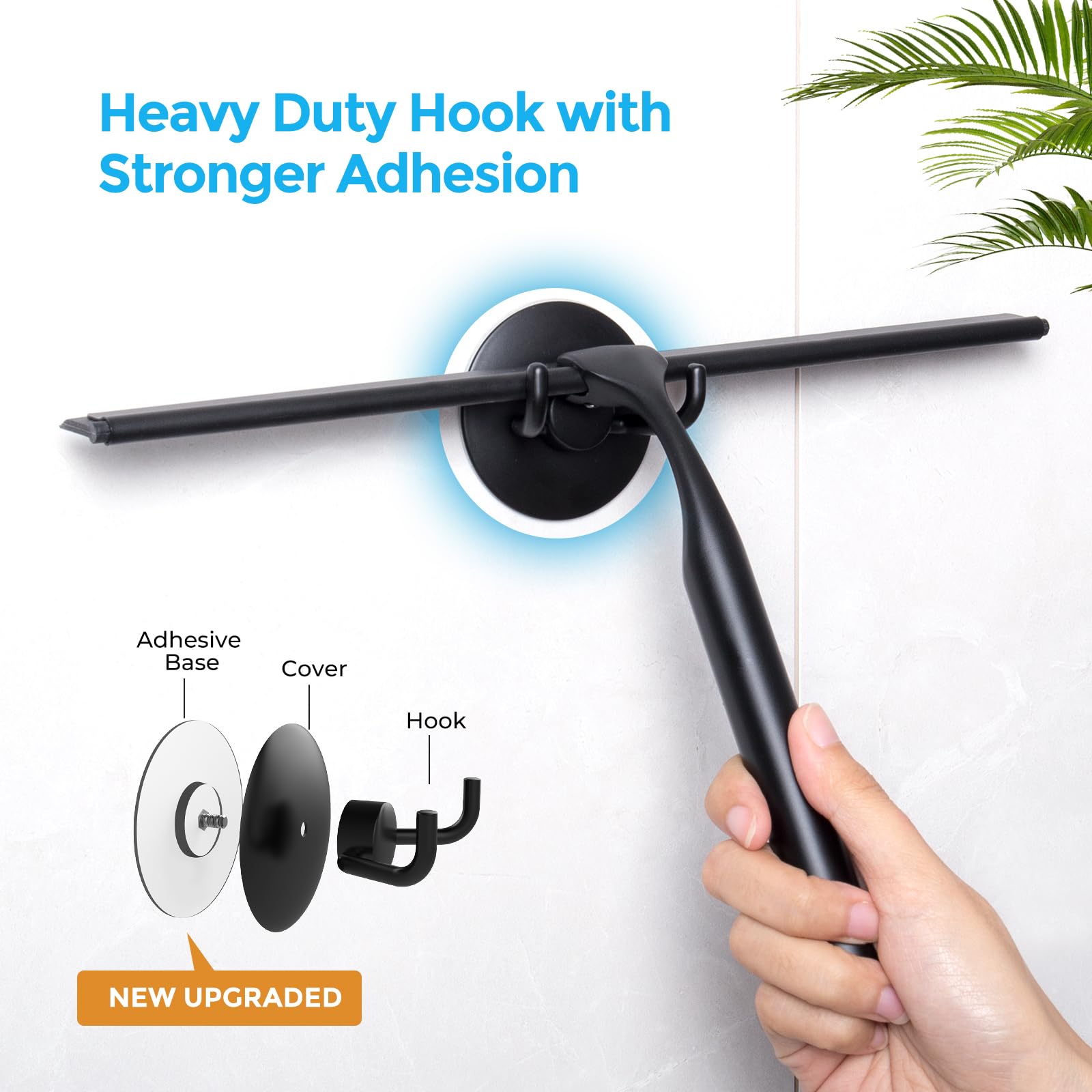 GlobaLink 10-Inch Stainless Steel Shower Squeegee with Hanging Suction Hook - All-Purpose Bathroom & Window Wiper with Replaceable Silicone Blade - Perfect for Shower Doors, Mirrors & Glass Cleaning - Black
