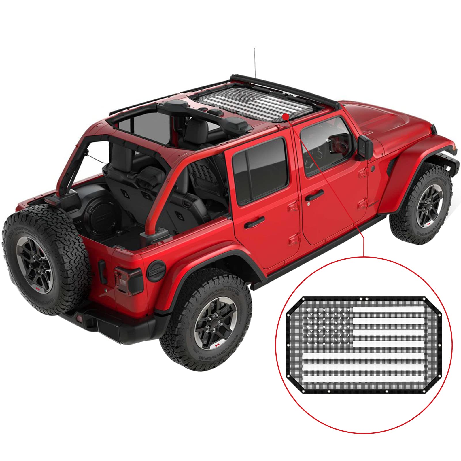 RT-TCZ Jeep Wrangler JK Front Top Shade | American Flag Bikini Sunshade Mesh Cover for 2007-2017 JK & JKU Models | Perfect for Summer Beach Trips & Off-Road Adventures