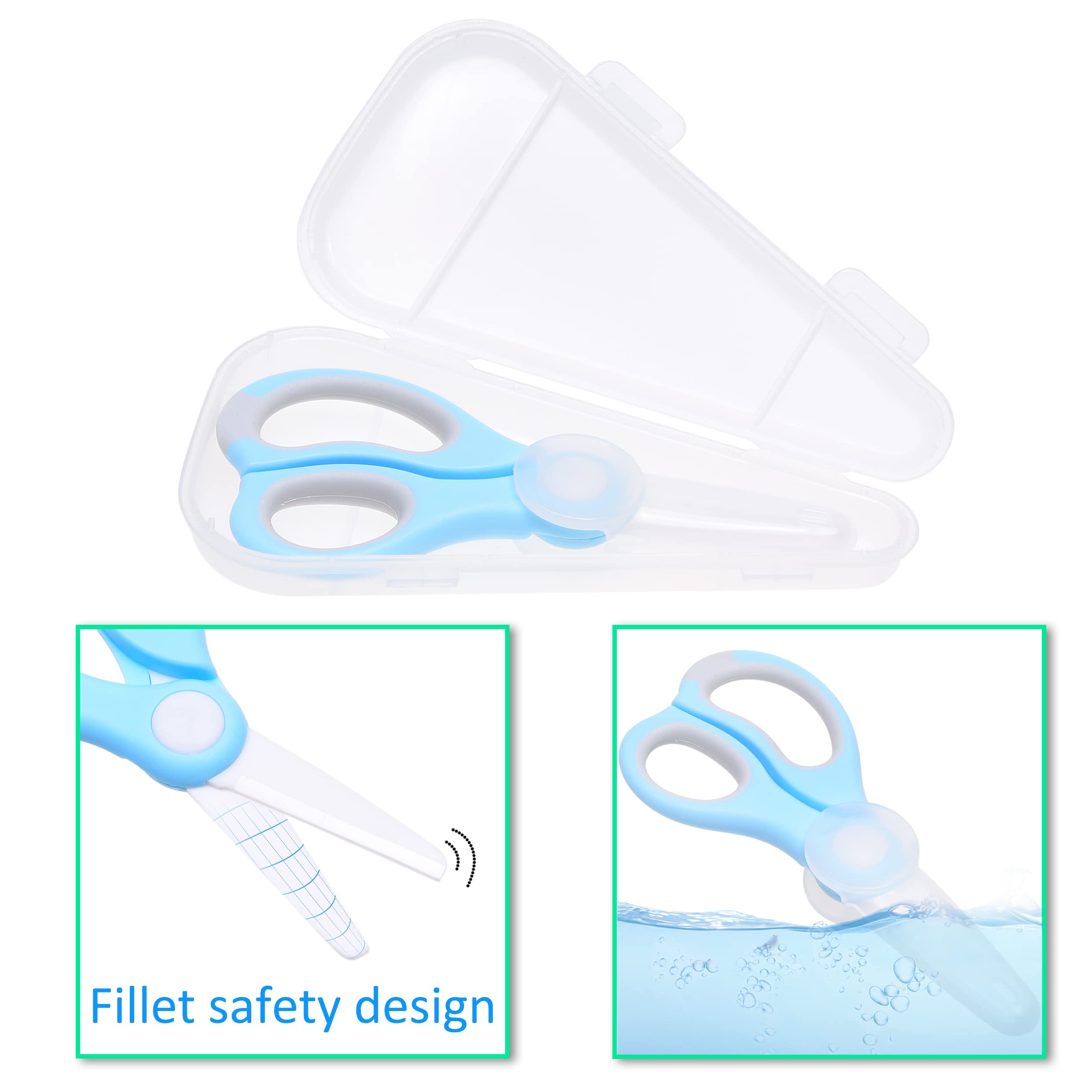 Kare & Kind Ceramic Baby Food Scissors - Safe & Easy Cutting Tool for Infants - Includes Dust Cover & Storage Case - Perfect for Noodles, Meat, Chicken, Vegetables & Fruits - Ideal for Home, Travel & Daycare Use (Blue, 1 Pack)