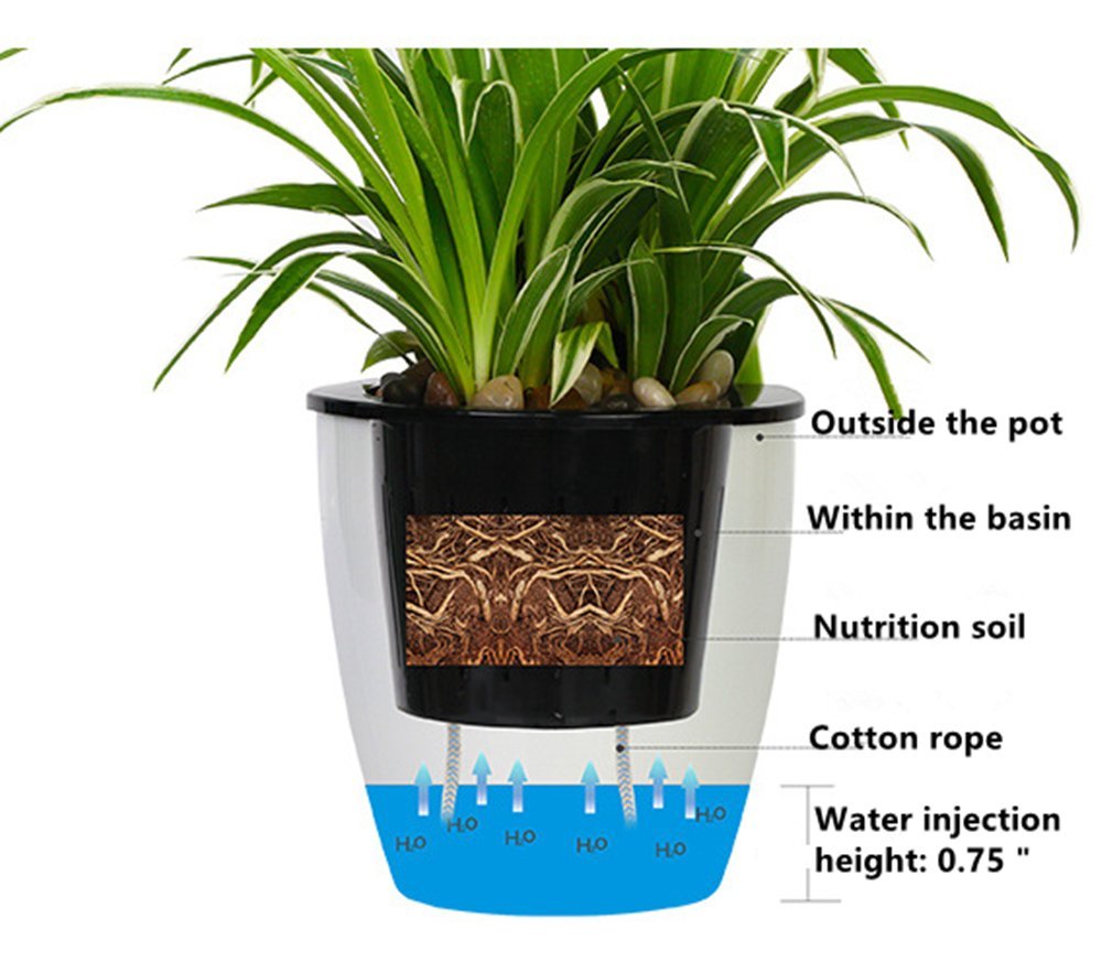 5 Pack Self Watering Flower Pots with Visible Water Level - Indoor/Outdoor Planters for Seedlings, Nursery, Balcony & Window Gardens - White Lazy Plant Pots for Easy Root Care & Watering (Perfect for Home Decor, Office Plants & Gardening Gifts)