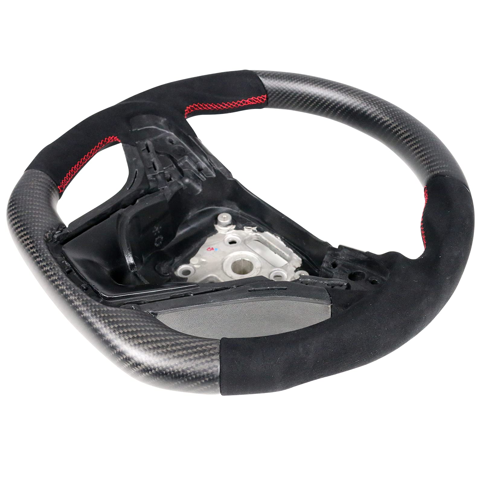 FREEMOTOR802 Matte Carbon Fiber & Synthetic Suede Steering Wheel with Red Stitching - Compatible with 2012-2015 Chevrolet Camaro - Upgrade Your Ride with Premium Brushed Kit for Sporty Look & Enhanced Grip