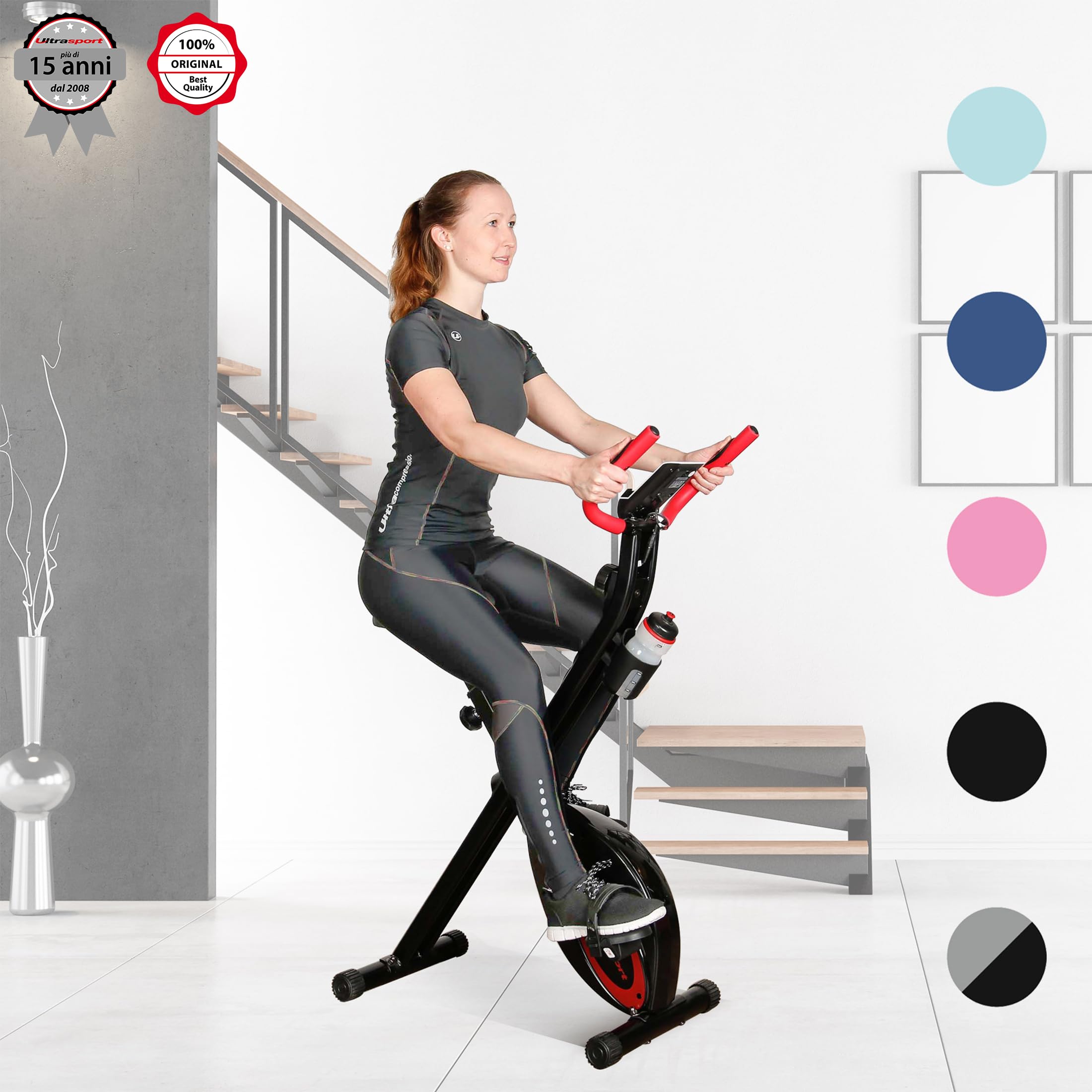 Ultrasport F-Bike Folding Exercise Bike with LCD Display & Hand Wrist Sensors - Adjustable Resistance, Easy Setup - Home Workout Equipment for Cardio Training, Seniors & Athletes - Perfect for Small Spaces & Indoor Cycling
