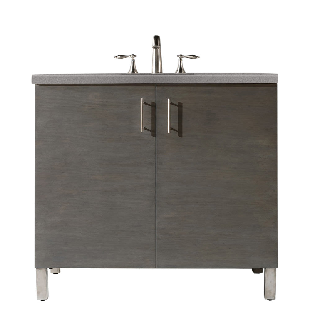 Metropolitan 36 Inch Single Bathroom Vanity Set in Silver Oak with 3CM Grey Expo Quartz Countertop - Perfect for Modern Homes & Small Bathroom Remodels