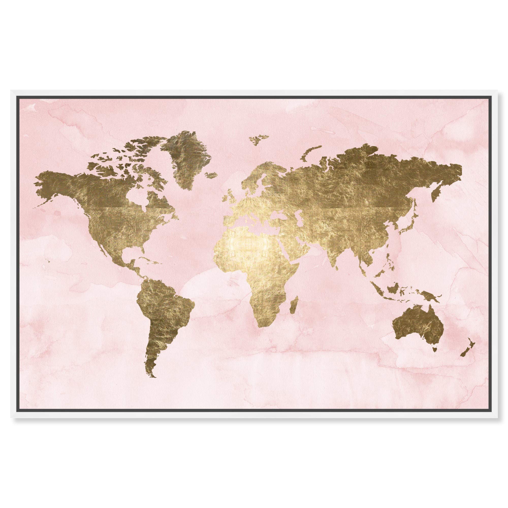 Oliver Gal Artist Co. - 16x24 Inch Blush Mapamundi Canvas Wall Art - Pink World Map Decor for Living Room, Bedroom & Office - Modern Home Decor & Unique Gift Idea
