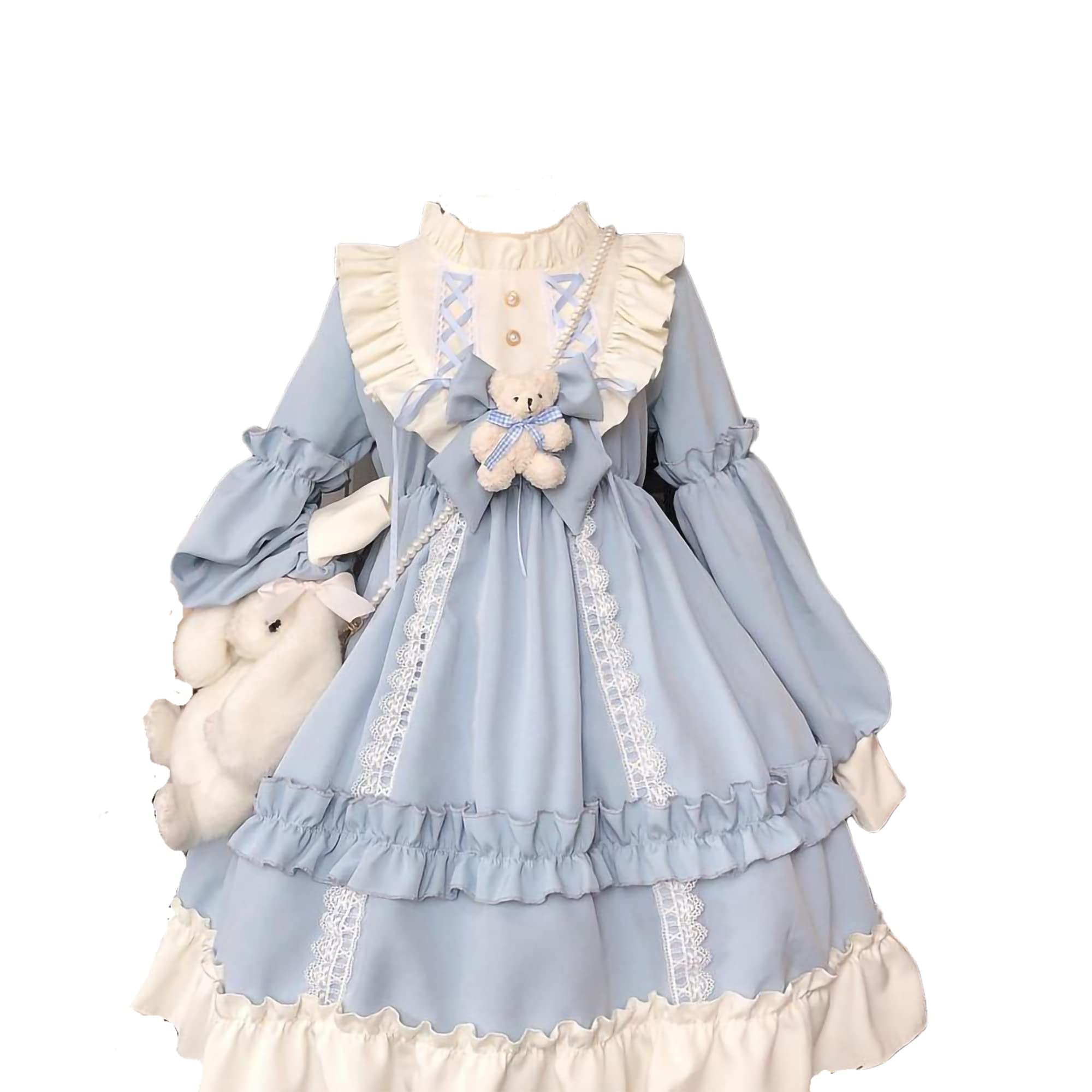 Lolita Princess Dress for Girls - Kawaii Long Sleeve Chiffon Skirt Cute Party Dress in Sky Blue | Perfect for Cosplay, Tea Parties & Special Occasions