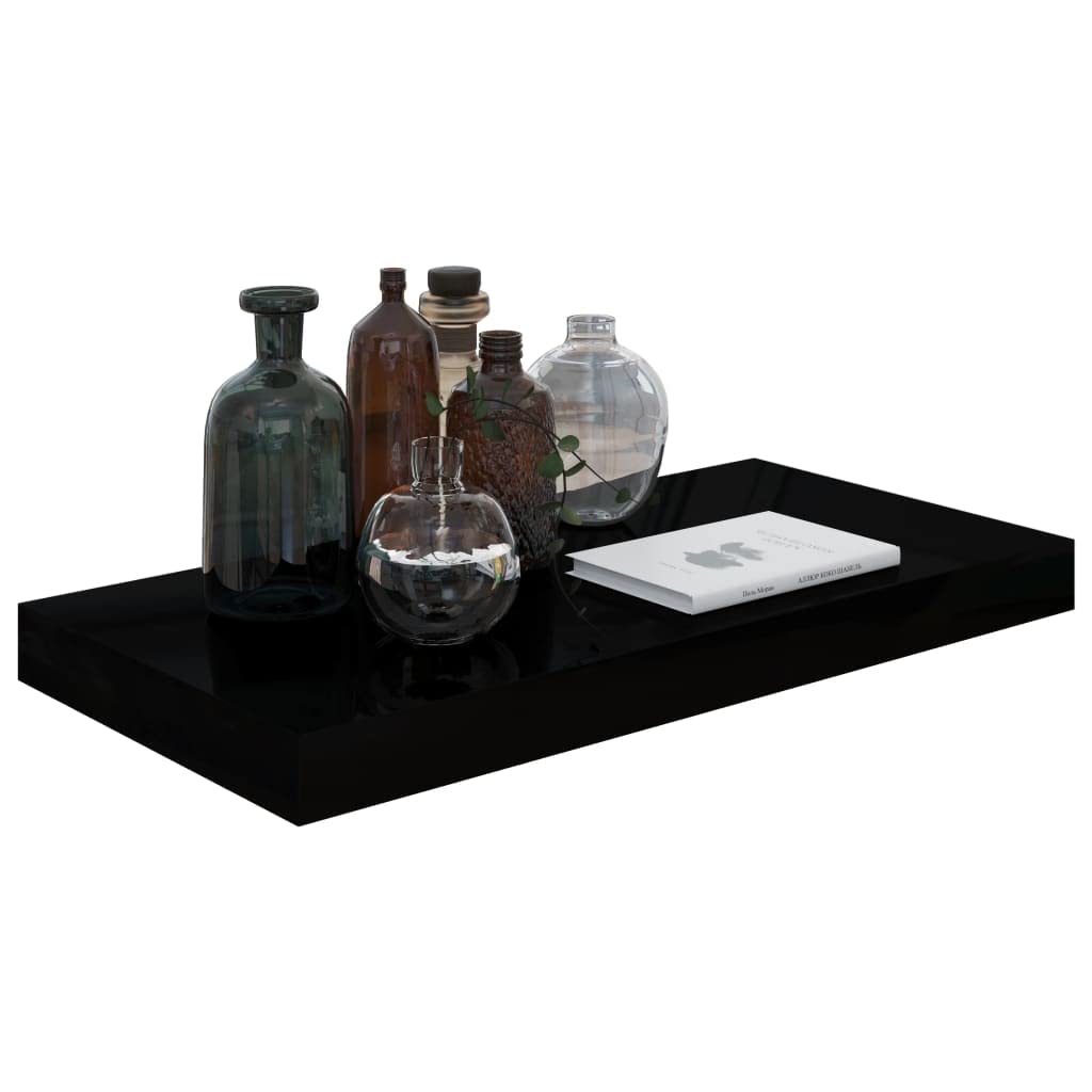 Floating Wall Shelves Set of 4 - Modern High Gloss Black MDF Shelves 19.7