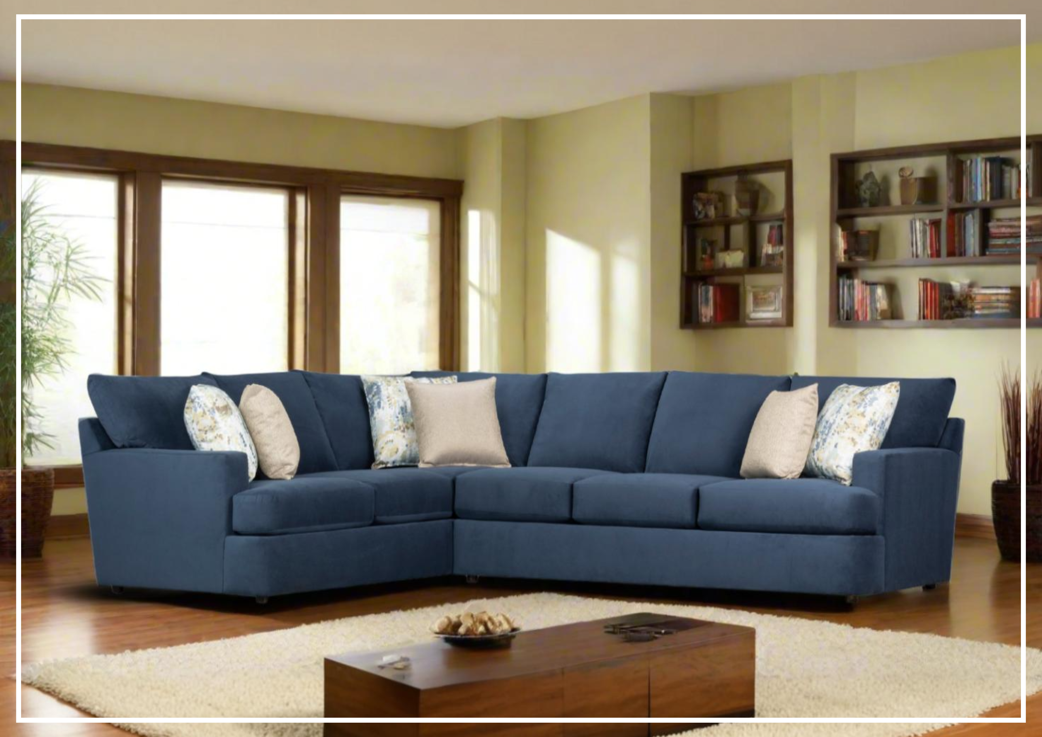 Klaussner Orion 2-Piece L-Shaped Fabric Sectional Sofa in Blue - Modern Living Room Furniture for Small Spaces, Apartment & Home Theater Seating