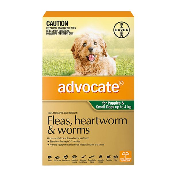 Advocate for Dogs & Puppies Under 4kg - 3 Pack Flea, Tick & Worm Treatment | Vet-Recommended Protection for Small Breed Dogs | Indoor & Outdoor Use