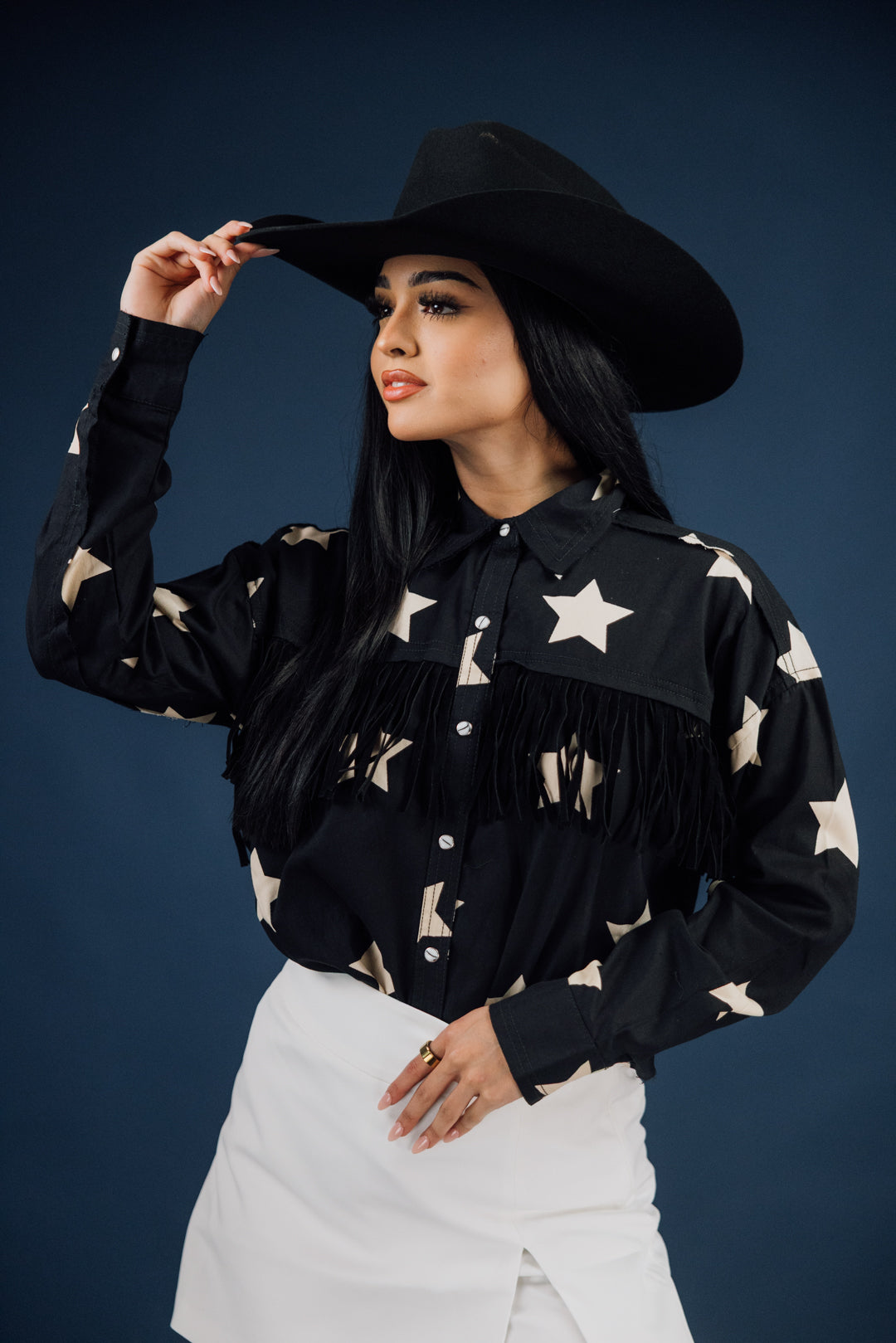 Rock & Roll Denim Western Fringe Snap Shirt for Men - Vintage Cowboy Style Long Sleeve Button Up Shirt BWN2S02755 JJ - Perfect for Country Music Festivals, Rodeos and Western Themed Parties