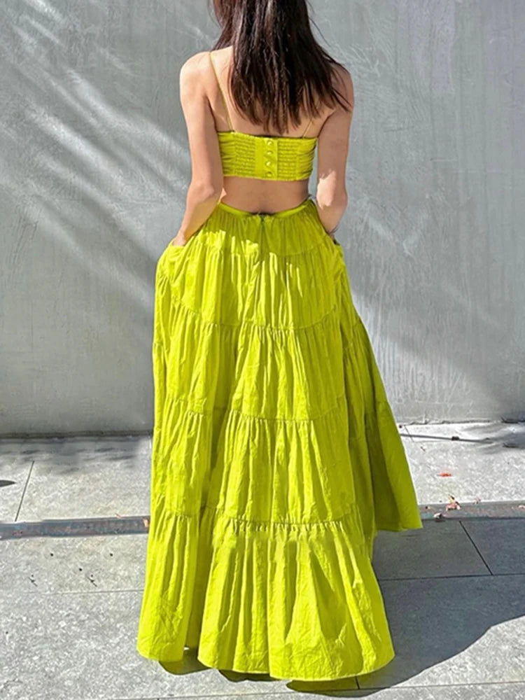 Sexy Backless Hollow Out Camisole Dress for Women - Square Neck Sleeveless High Waist Pleated Summer Dress | Perfect for Beach Vacations, Date Nights & Club Outings
