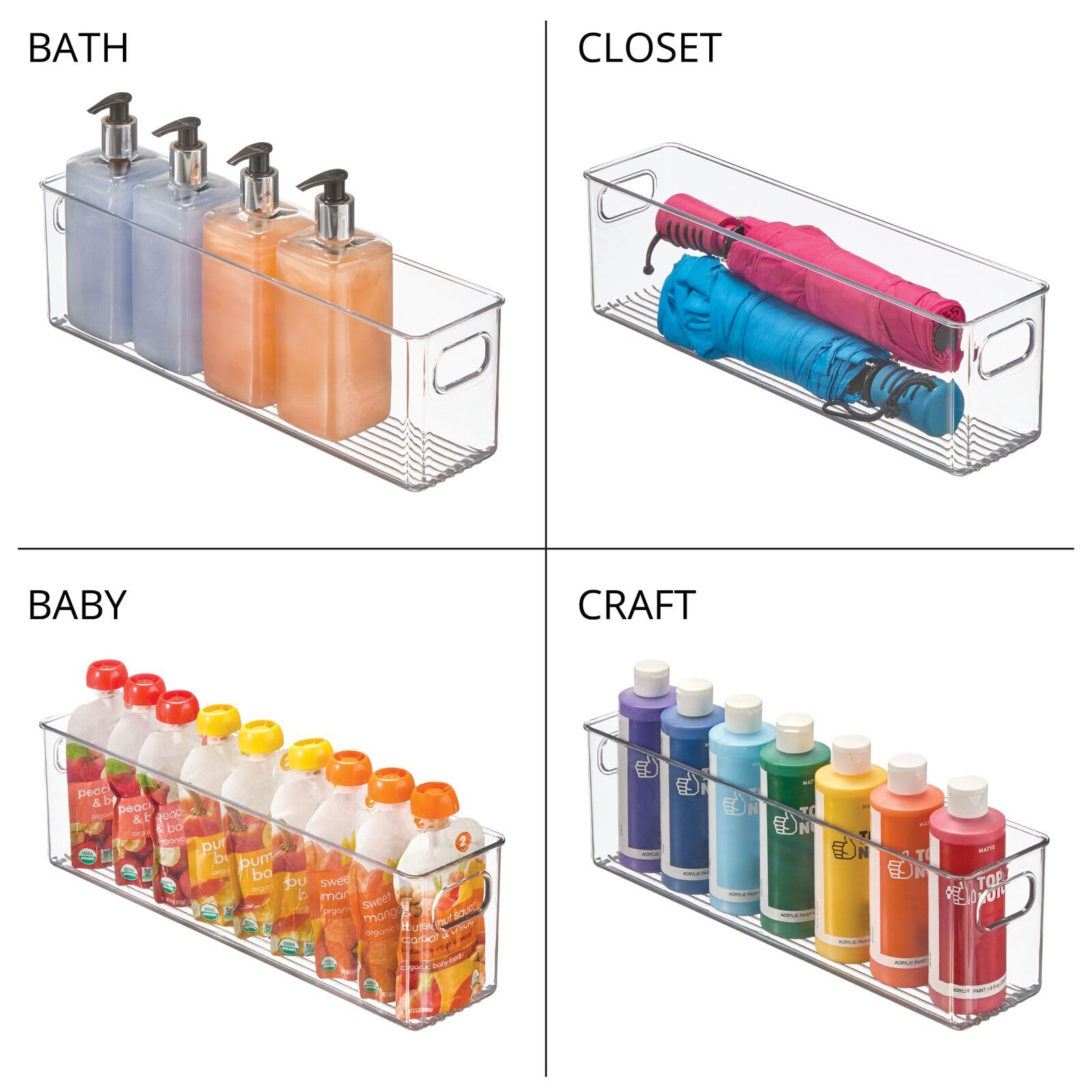 Plastic Kitchen Organizer Bin with Handles - 2 Pack for Pantry, Fridge & Cabinet Storage - Perfect for Canned Food & Snacks