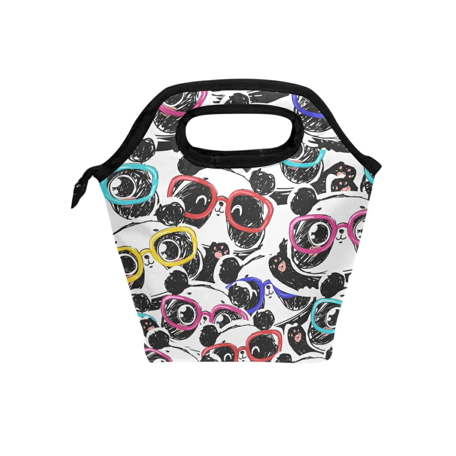 Cute Funny Panda Pattern Insulated Reusable Lunch Tote Bag for Women - Water-resistant Thermal Cooler Meal Bag with Ice Pack for Picnic, Beach, Sports & Office Use