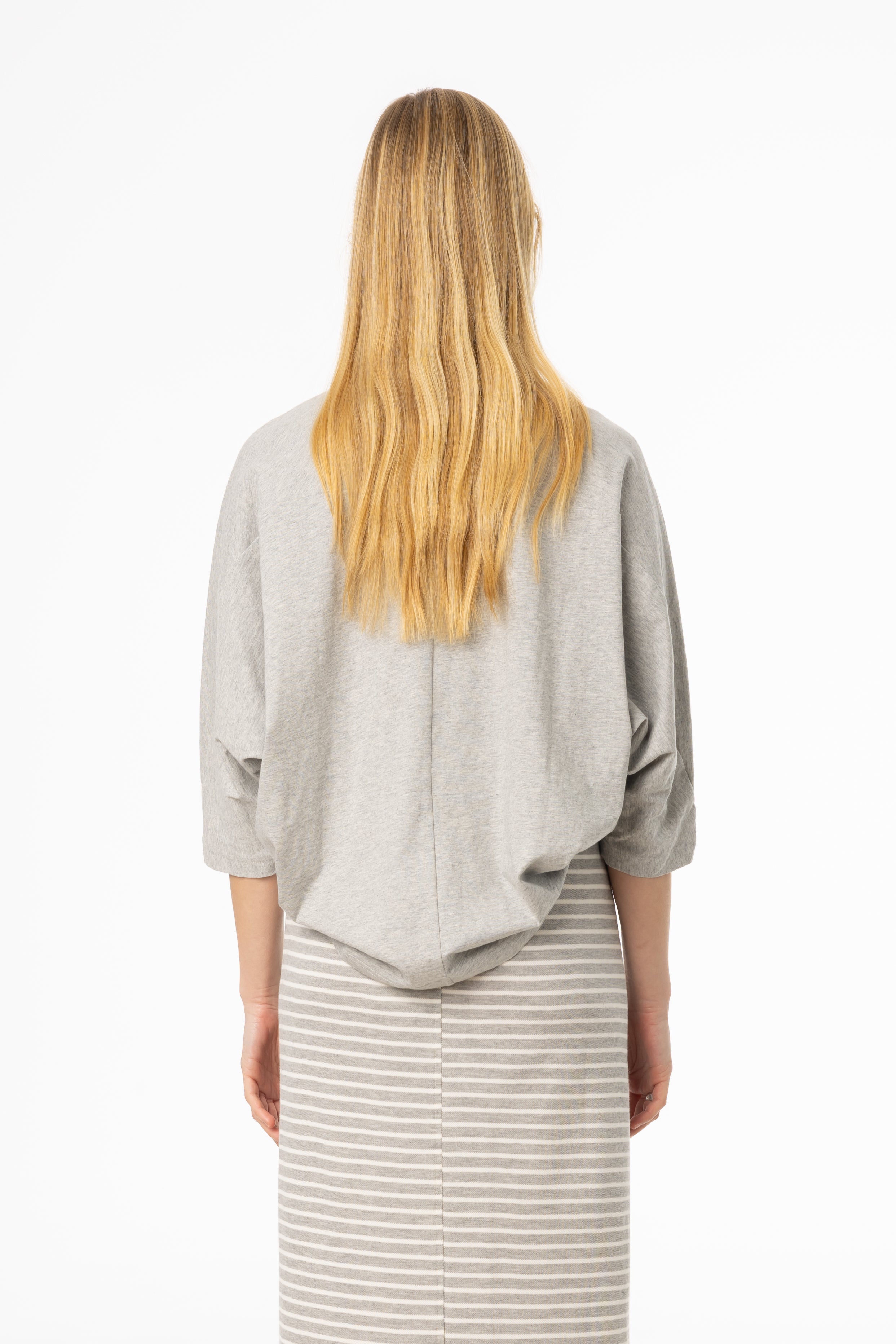 Grey Oversized Dolman 3/4 Sleeve T-Shirt for Women - Soft Cotton Casual Top for Everyday Wear, Loungewear & Street Style Outfits
