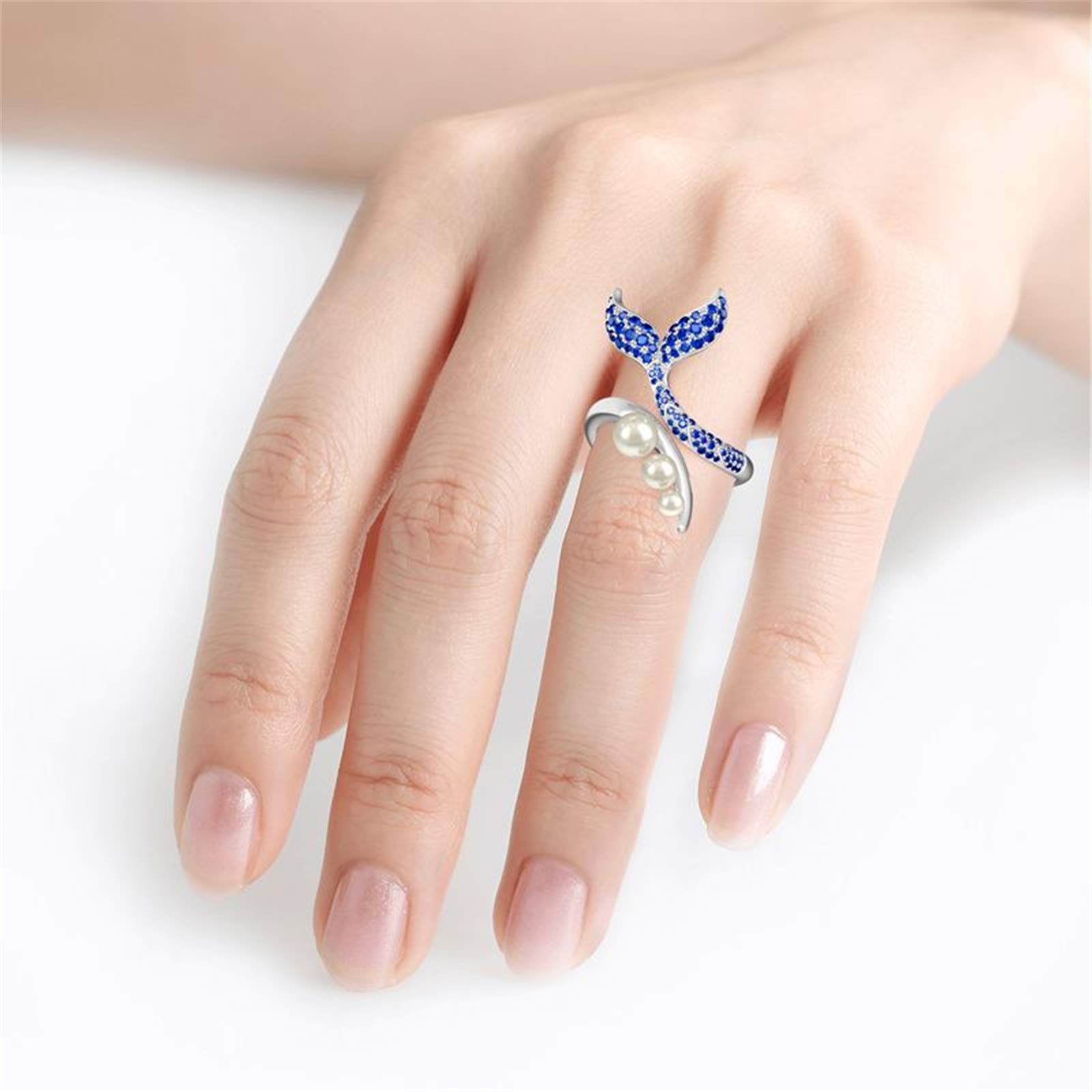 Dancing by The Moonlight Mermaid Tail Sterling Silver Ring for Women - Faux Pearl Elegant Jewelry for Wife, Girlfriend, Engagement, Wedding, Anniversary, Christmas & Birthday Gift with Jewelry Box | Perfect for Romantic Occasions, Date Nights & Special Celebrations