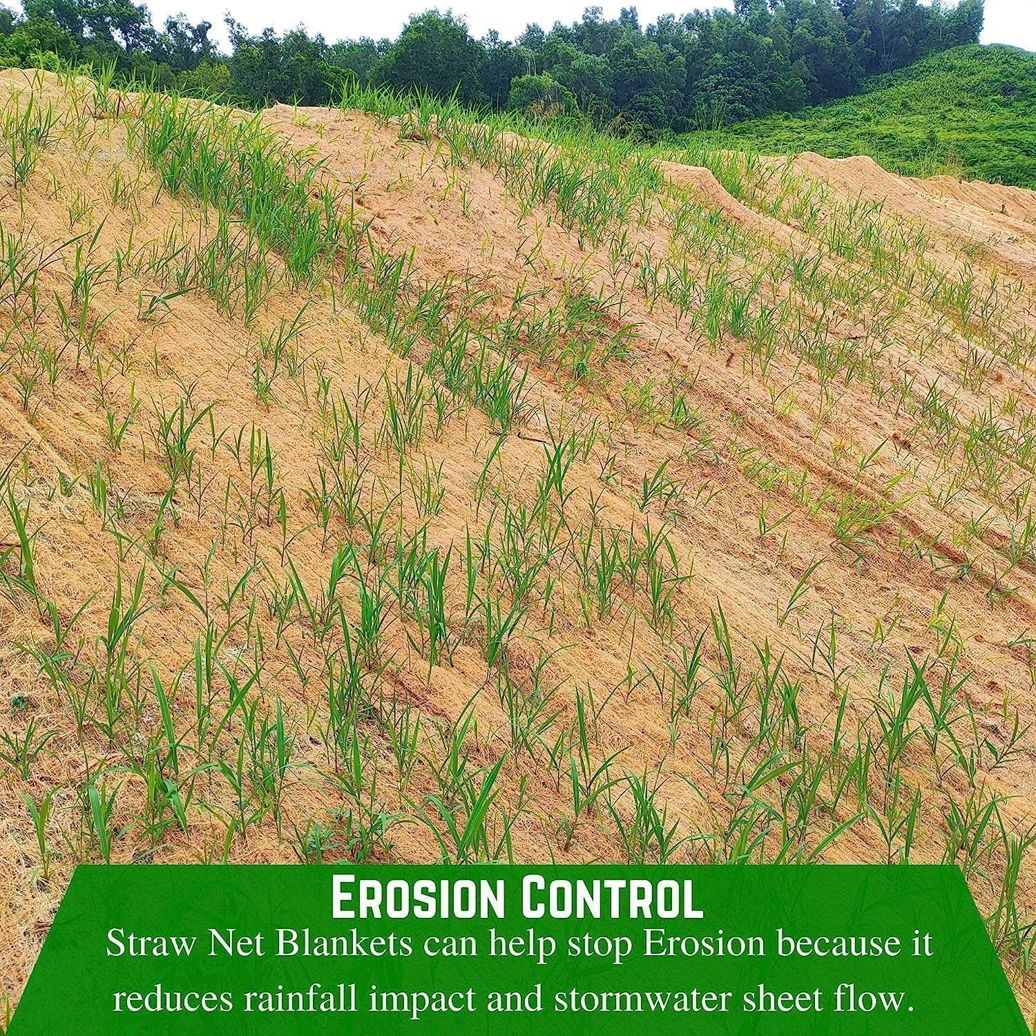 Straw Erosion Control Blanket 2' x 112.5' - Biodegradable Landscape Fabric for Slope Stabilization, Garden Mulch & Seed Protection | Perfect for Hillside Erosion Control, Landscaping Projects & Lawn Restoration