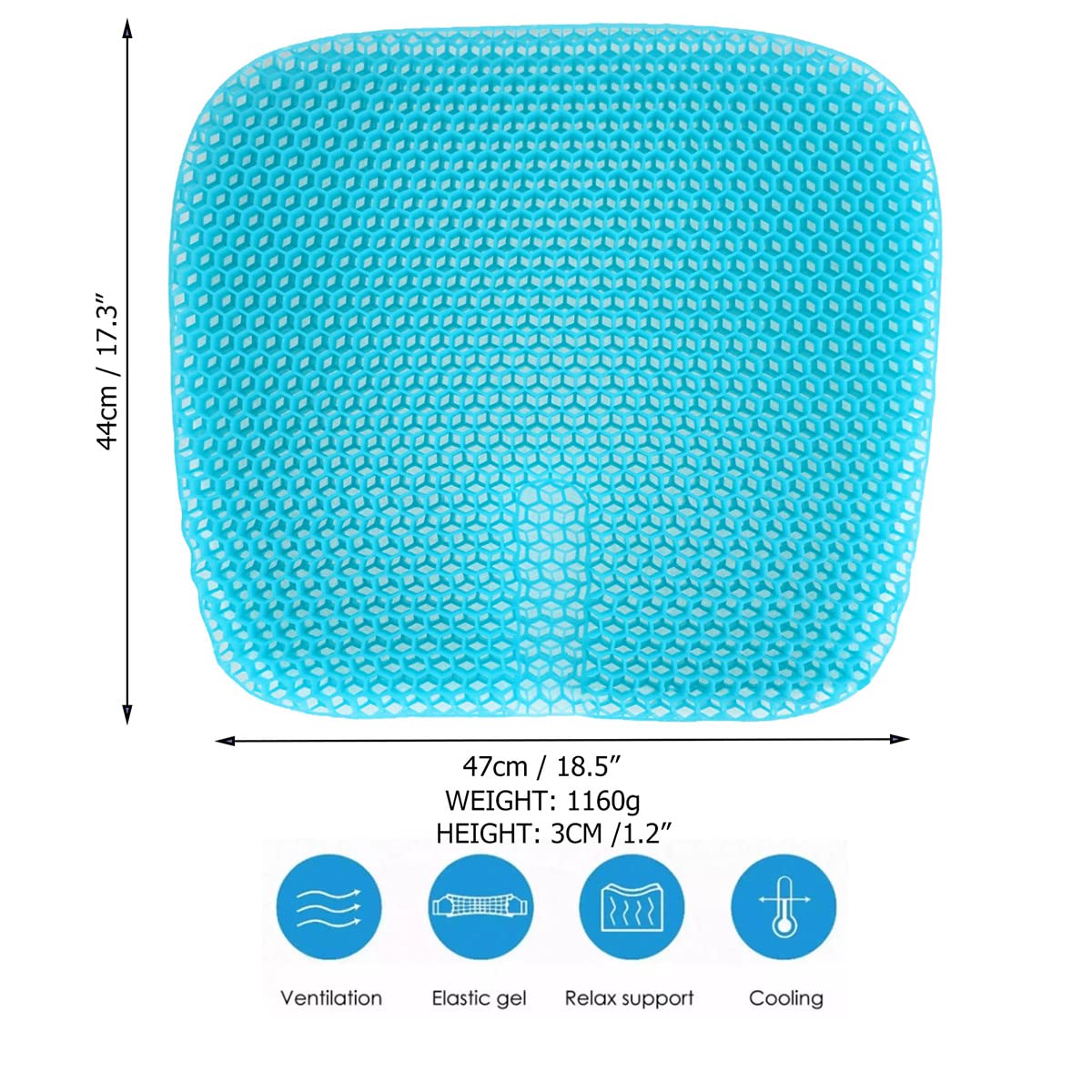 Premium Gel Seat Cushion for Long Sitting - Pressure Relief & Cooling Gel Pad (18.5