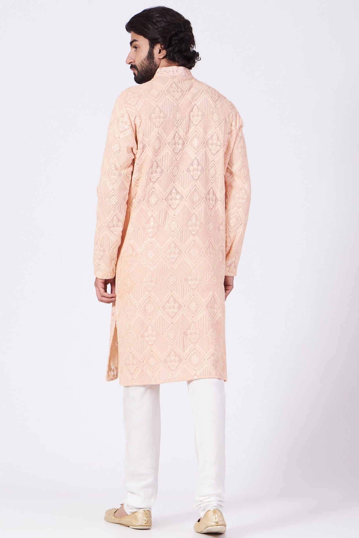 Peach Hand Embroidered Kurta for Women - Traditional Indian Cotton Tunic Top - Perfect for Festivals, Weddings & Casual Wear