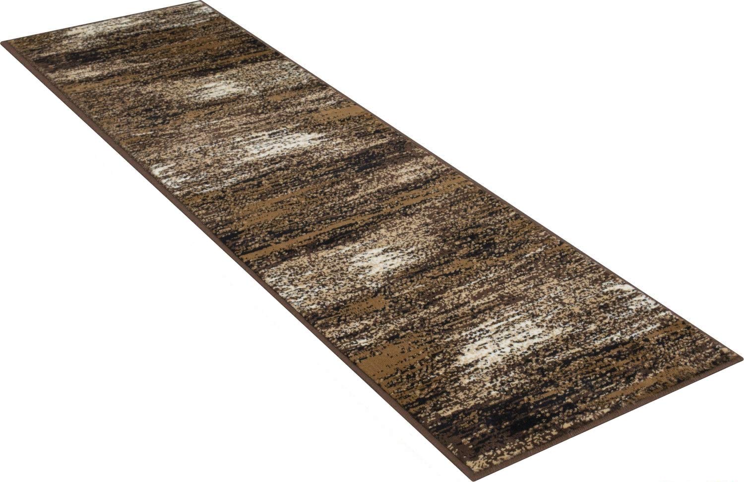 Modern Abstract Brown Mocha Area Rug - Large 2'x7' Runner for Living Room, Office & Kitchen - Soft Non-Slip Floor Mat for Home Decor & High Traffic Areas