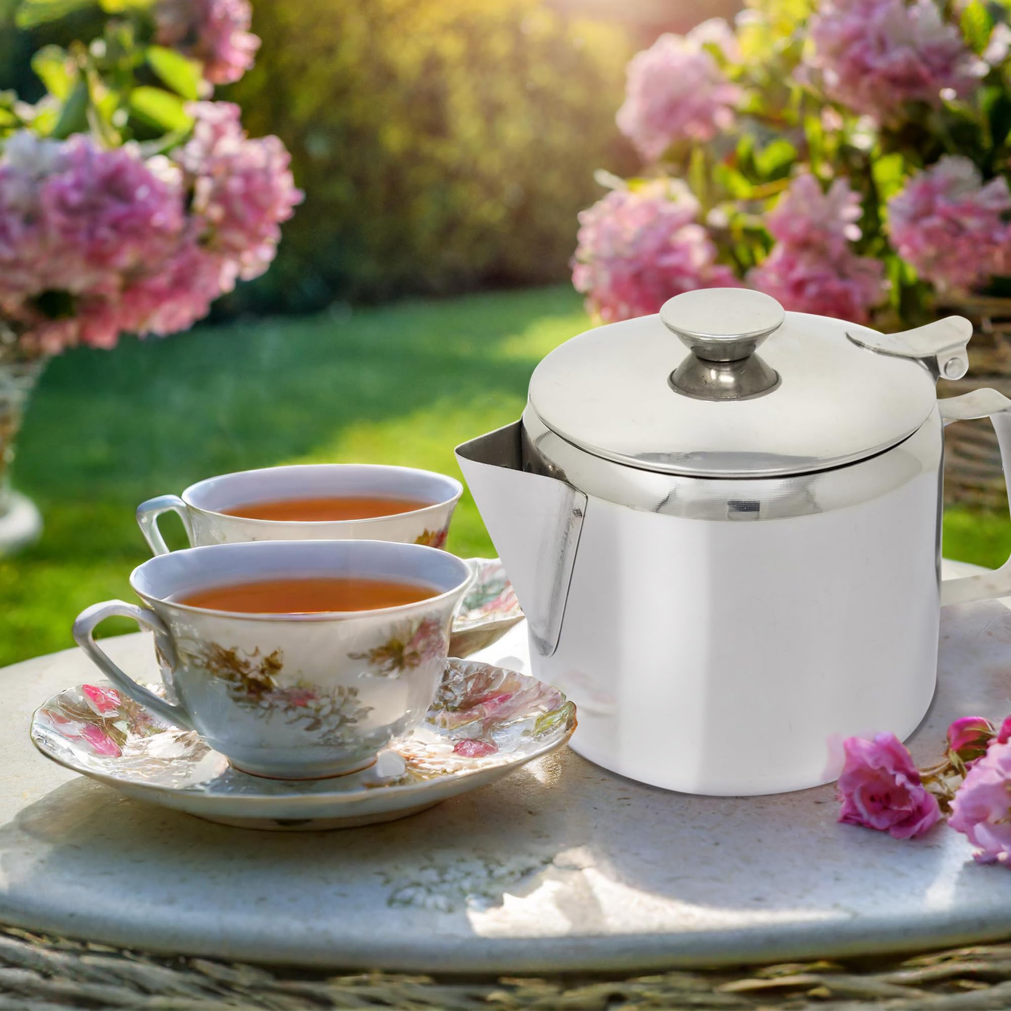 Stainless Steel Mirror Finish 24oz (0.75L) Tea Pot - Shiny Easy-Clean Design for Hot & Iced Tea, Coffee | Kitchen, Office, Restaurant, Gift Idea