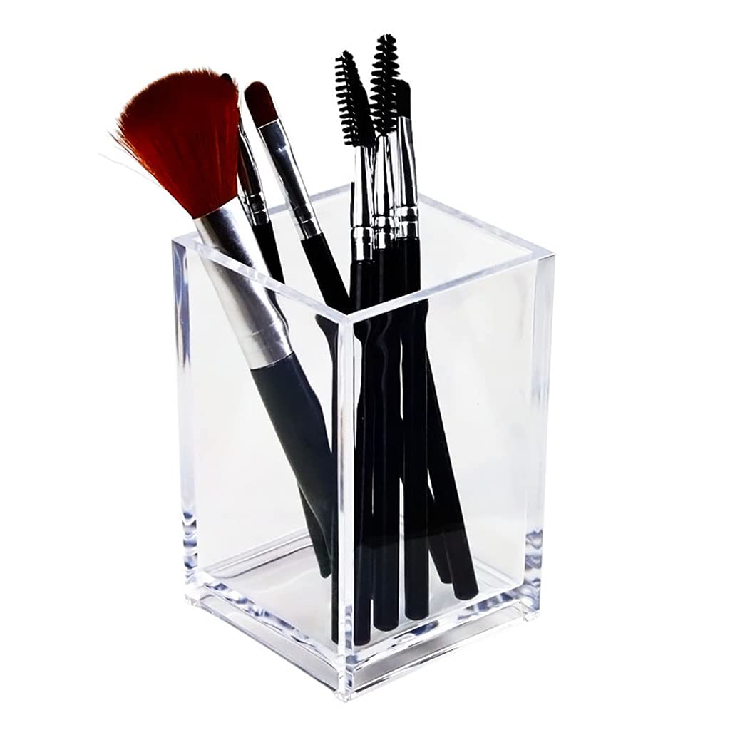 MAOSUO Clear Acrylic Makeup Organizer - Cosmetic Jewelry Storage Case with Spacious Design, Transparent Pen & Brush Holder for Desktop Display - Perfect for Beauty Station, Vanity Table & Office Organization