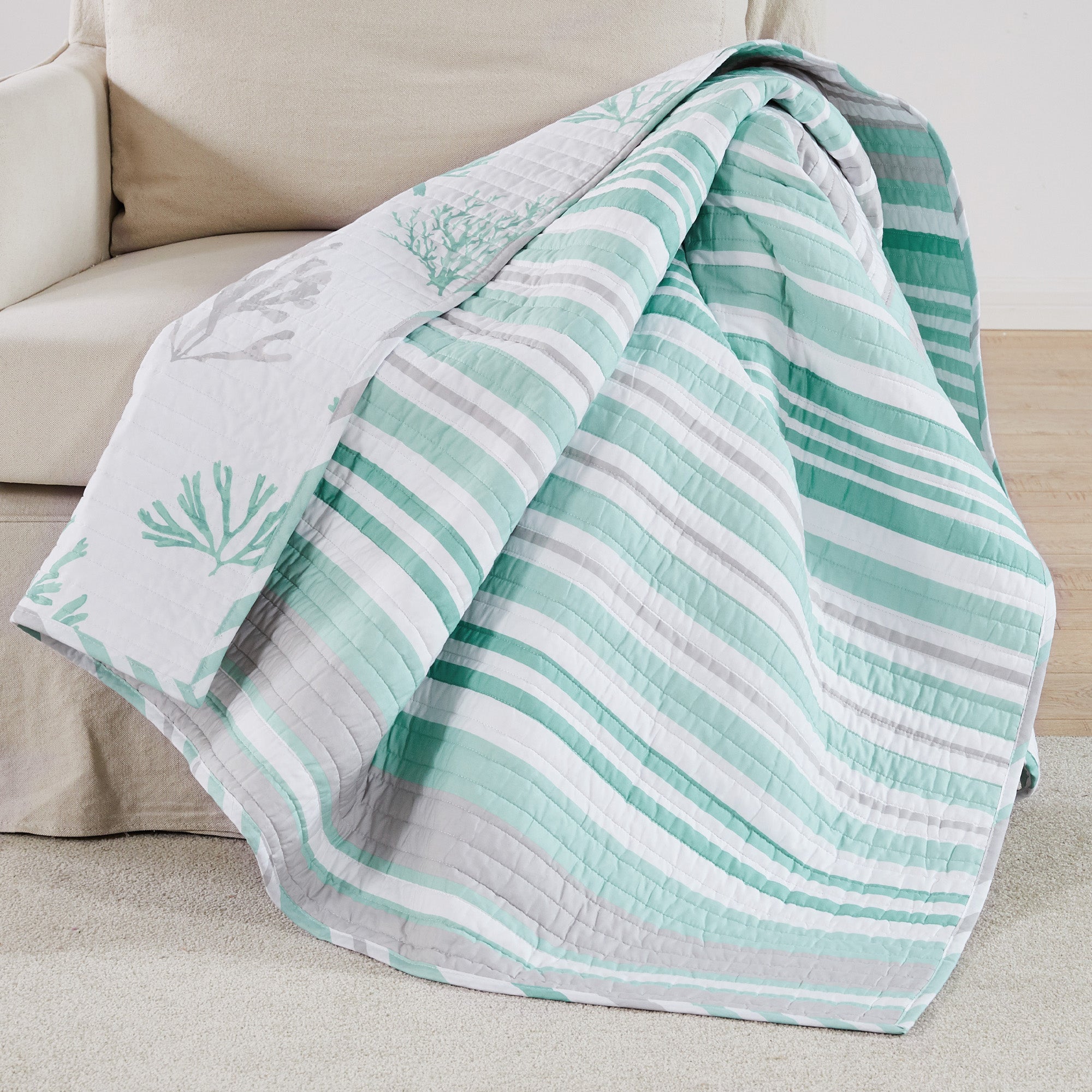 Truro Stripe Quilted Throw Blanket - Soft Cozy Bedspread for Couch, Sofa & Bed - Perfect for Home Decor, Living Room & Gift Giving